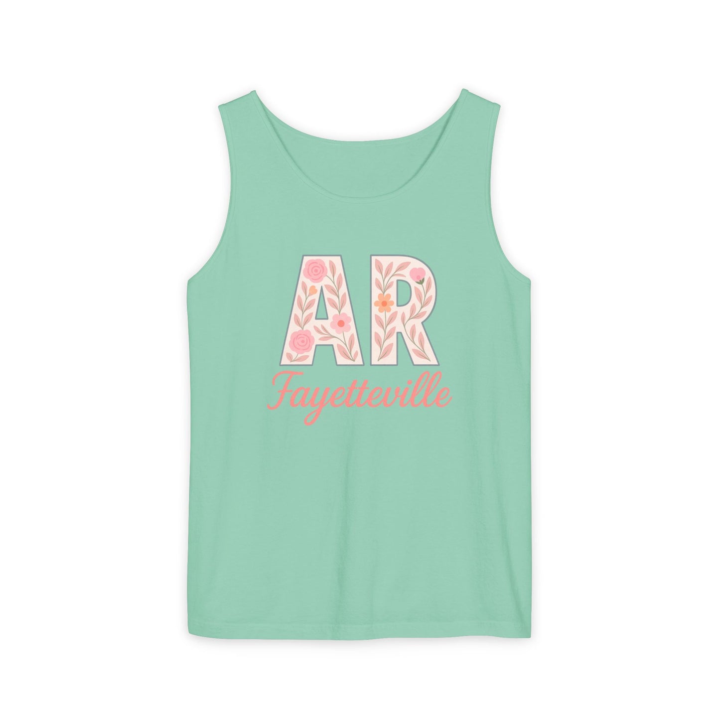 Fayetteville Floral Tank Top, Casual Summer Top, Gift for Her, Travel Apparel, Arkansas Style, Arkansas Student Gift, Graduation Gift, Comfort Colors