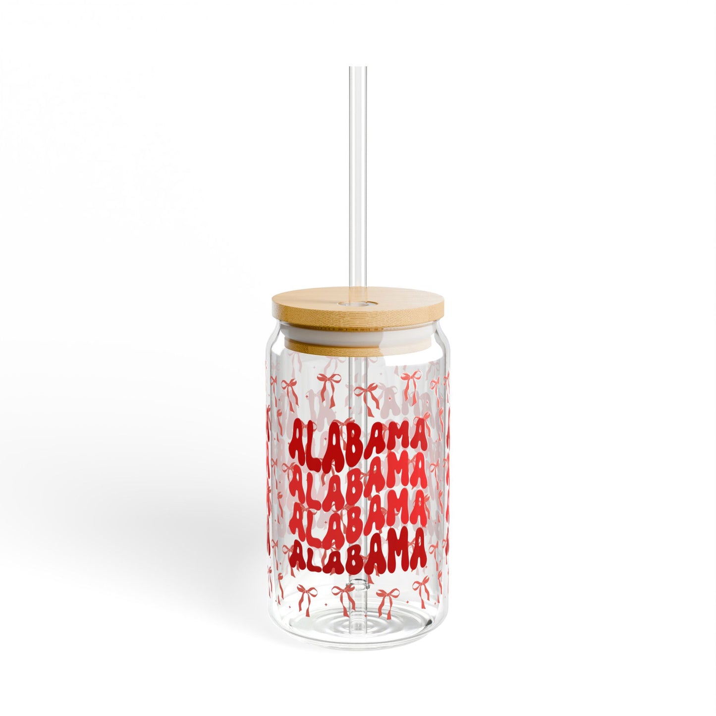 Coquette Bow Alabama Sipper Glass, 16oz - Bama Drinkware, Summer Vibes, Bama Game Day, Fun Home Decor, Eco-Friendly Straw, Graduation Gift, RTR Gift