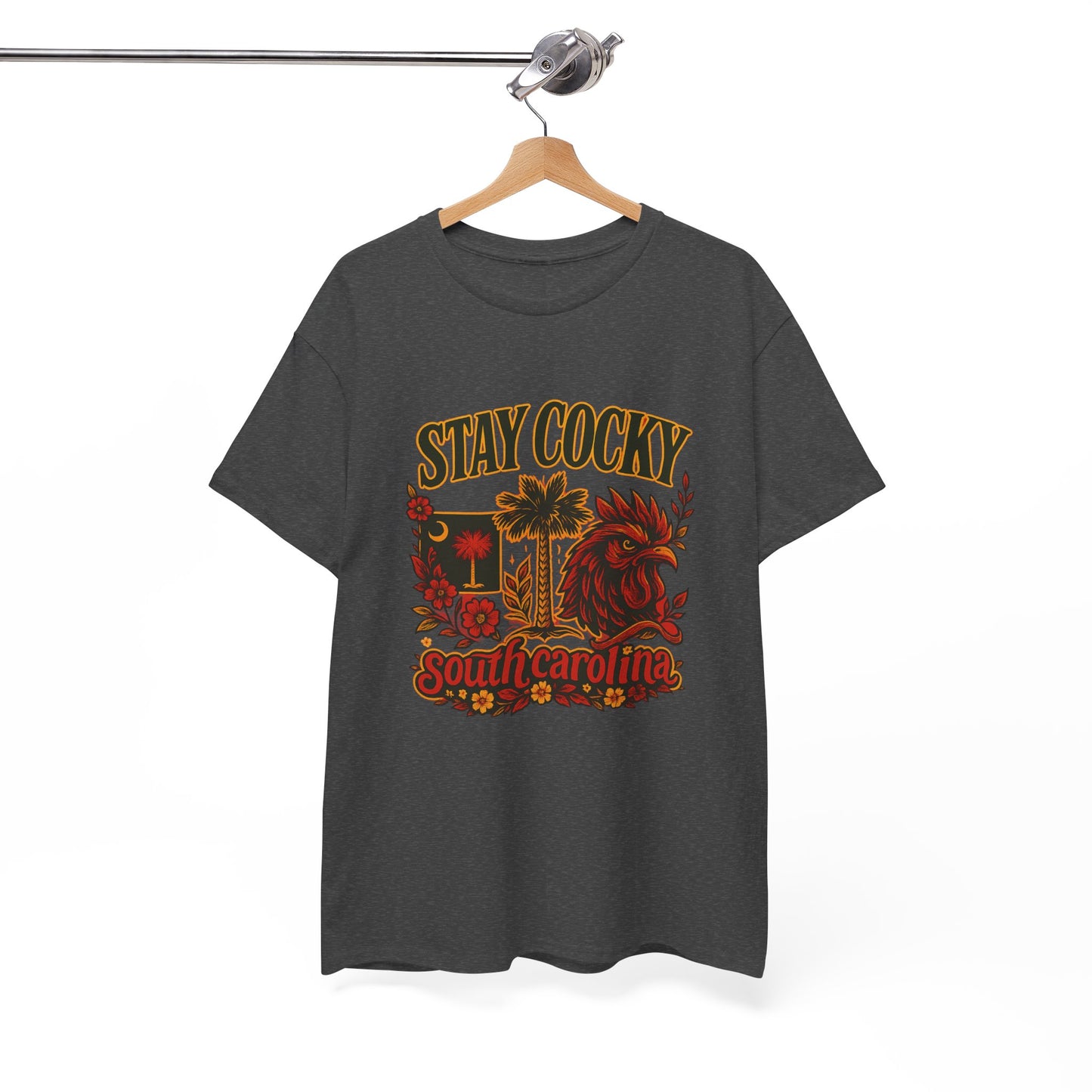 Stay Cocky Unisex Heavy Cotton Tee, Casual Graphic Tee, South Carolina Pride Shirt, Fun Vacation Wear, Perfect Gift for Gamecocks Fans