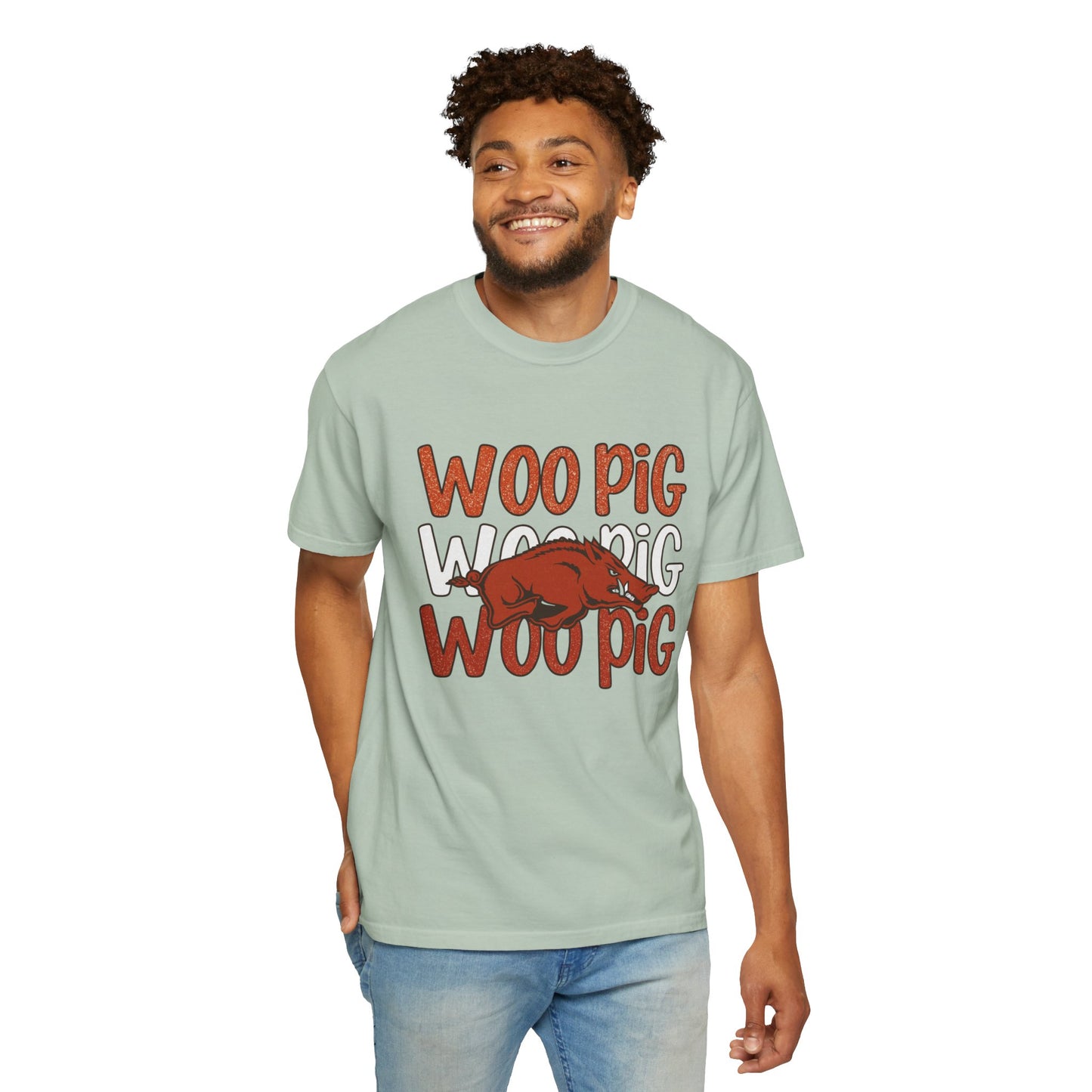 Woo Pig Garment-Dyed T-Shirt, Unisex Tee, Arkansas Pride Shirt, Casual Everyday Wear, College Game Day Tee, Fun Graphic Tee