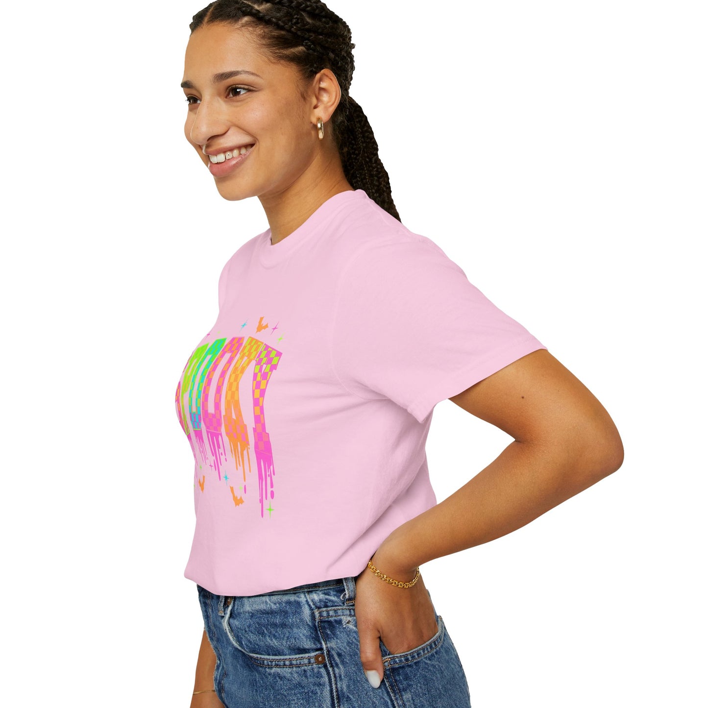 Colorful Neon Checkered Spooky T-Shirt