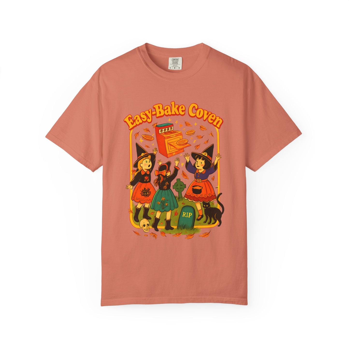 Halloween Witch T-Shirt, Unisex Garment-Dyed Shirt, Easy-Bake Coven Tee, Spooky Season Apparel, Cute Witch Design