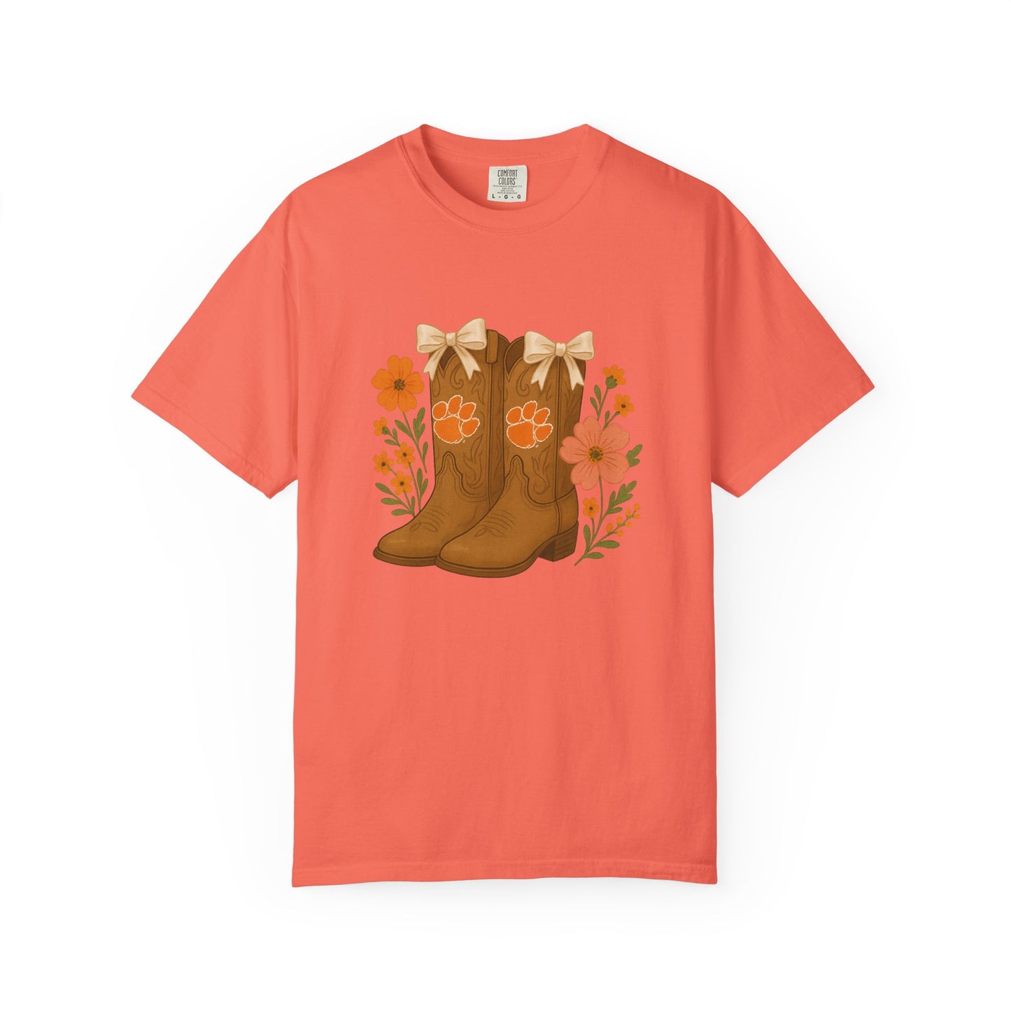 Cowgirl Boots Floral T-Shirt, Go Tigers Game Day, Comfort Colors