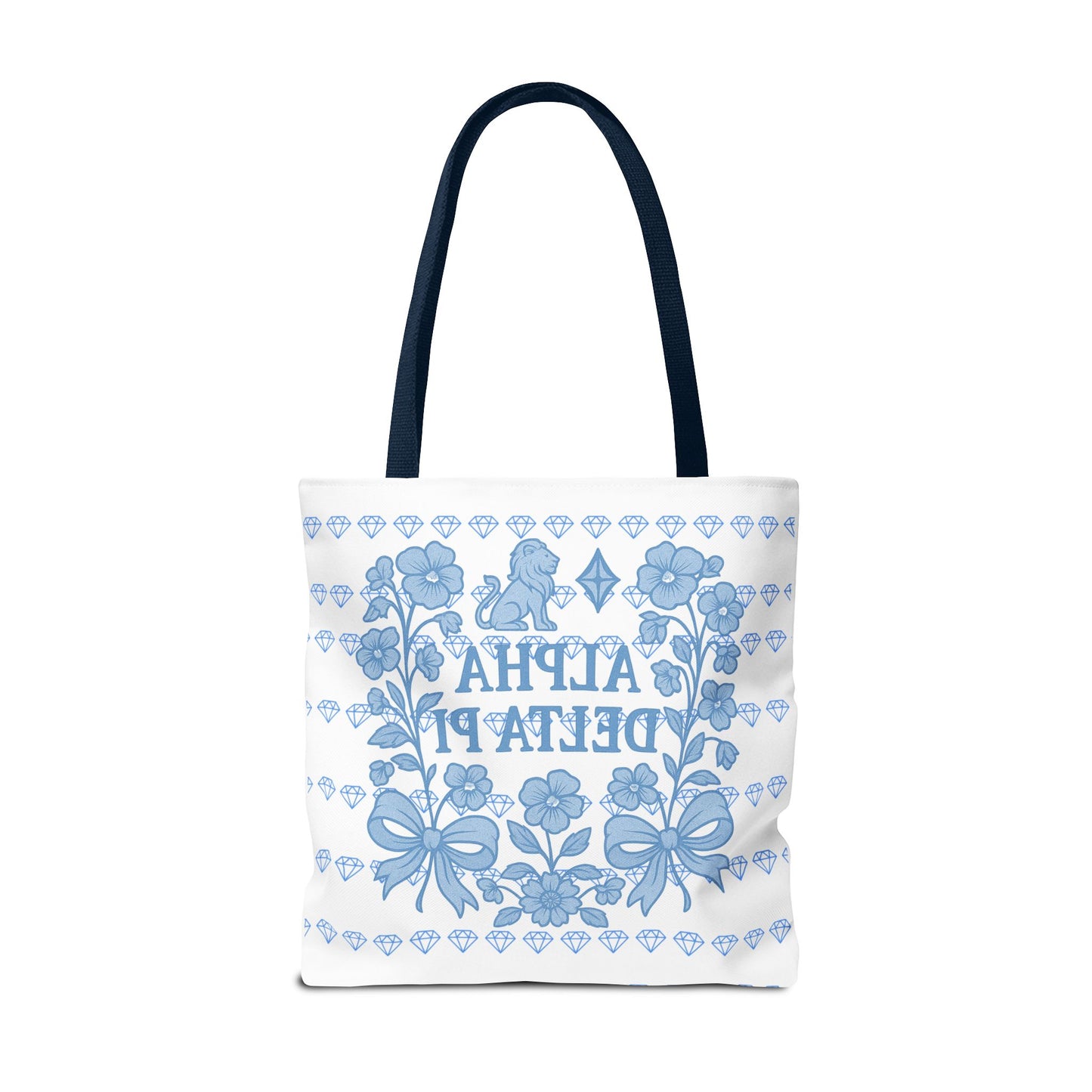 Alpha Delta Pi Floral Tote Bag - Stylish Sorority Accessory, Gift for College Students, Everyday Use, Blue Floral Design, AOP Style