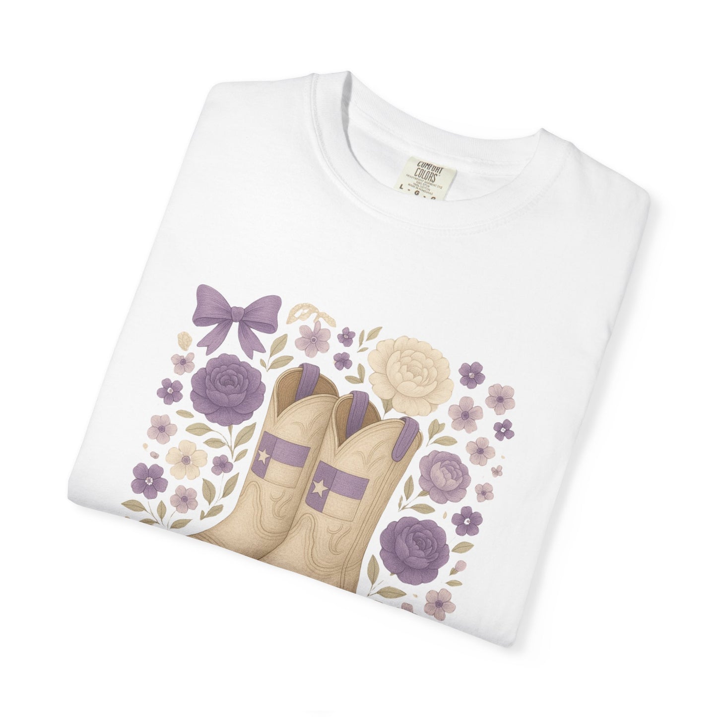 Whimsical Floral Boots Unisex T-Shirt | Casual Style, Gift for Her, Texas Christian University, TCU Frogs, Comfort Colors, Texas Fan gift, Graduation Gift