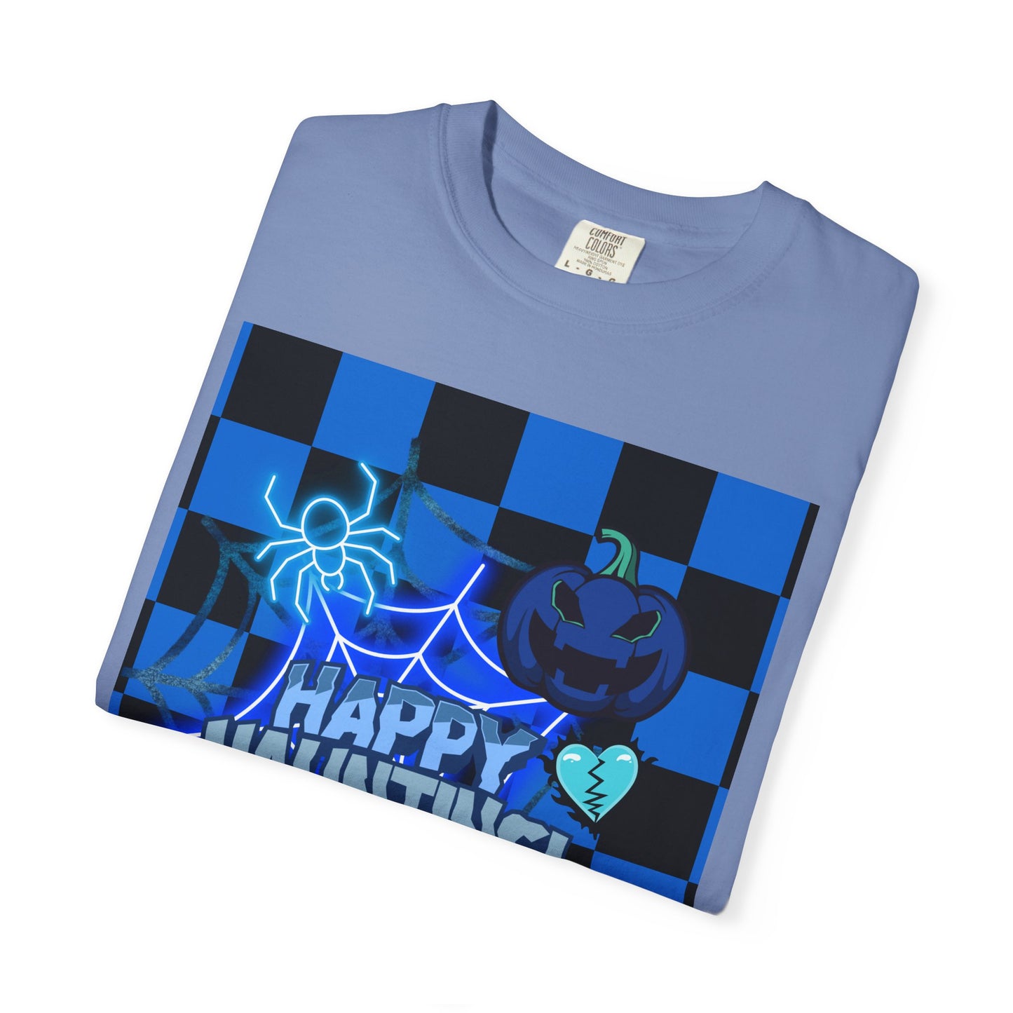Happy Haunting Unisex Garment-Dyed T-shirt, Halloween Tee, Spooky Shirt, Fall Fashion, Casual Wear, Pumpkin Fest