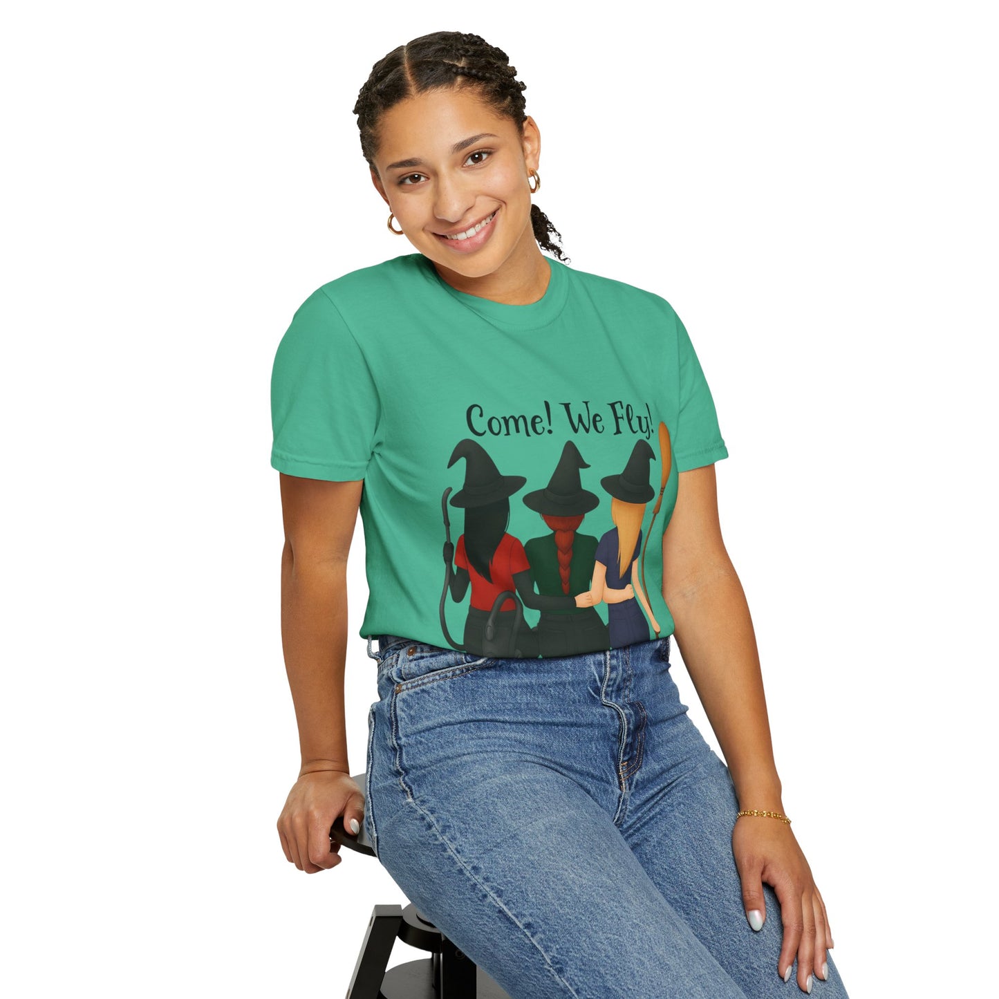 Witchy Halloween T-shirt - Come We Fly Unisex Garment-Dyed Tee