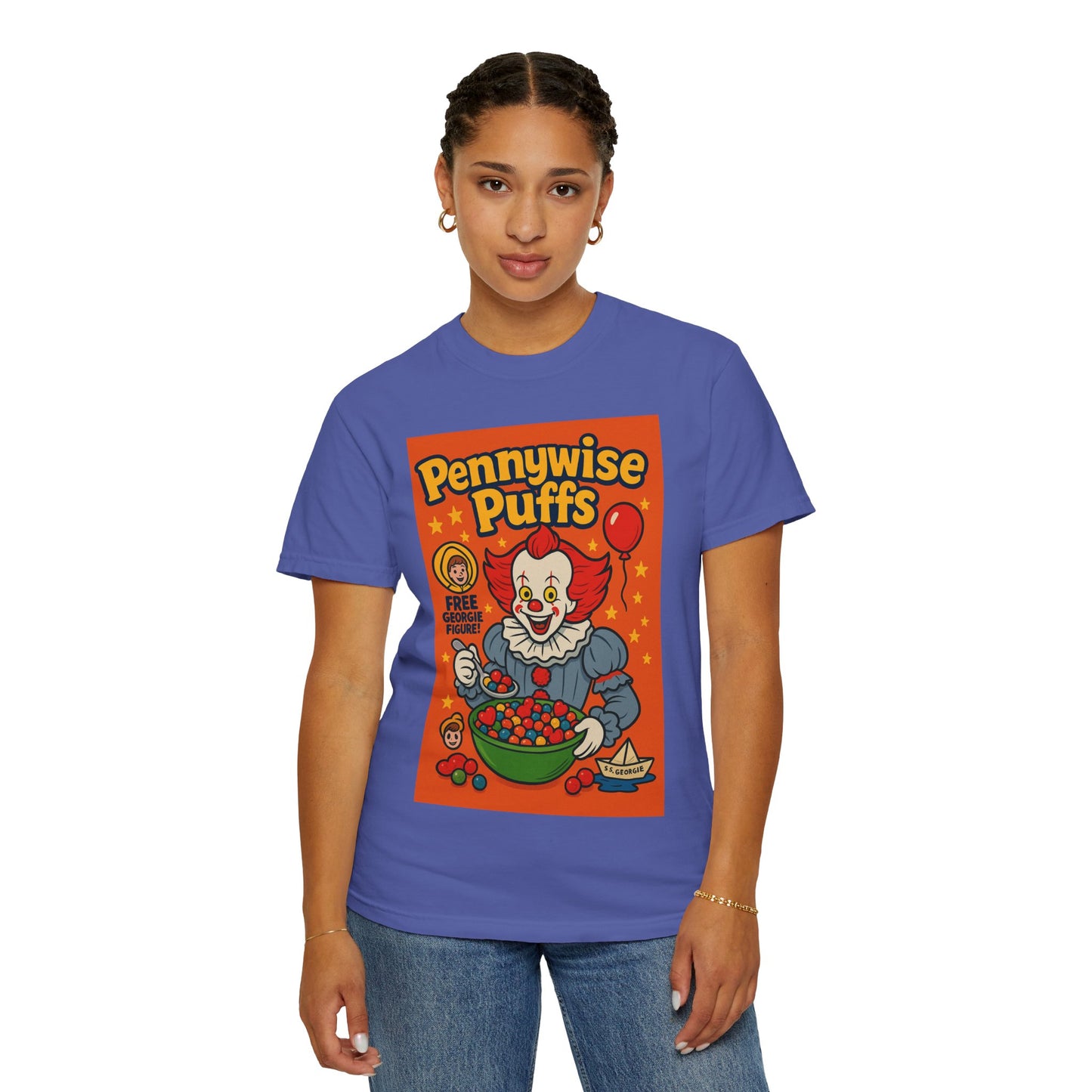 Pennywise Puffs T-Shirt | Unisex Graphic Tee for Horror Fans, Perfect for Halloween, Movie Nights, Gifts, Cosplay