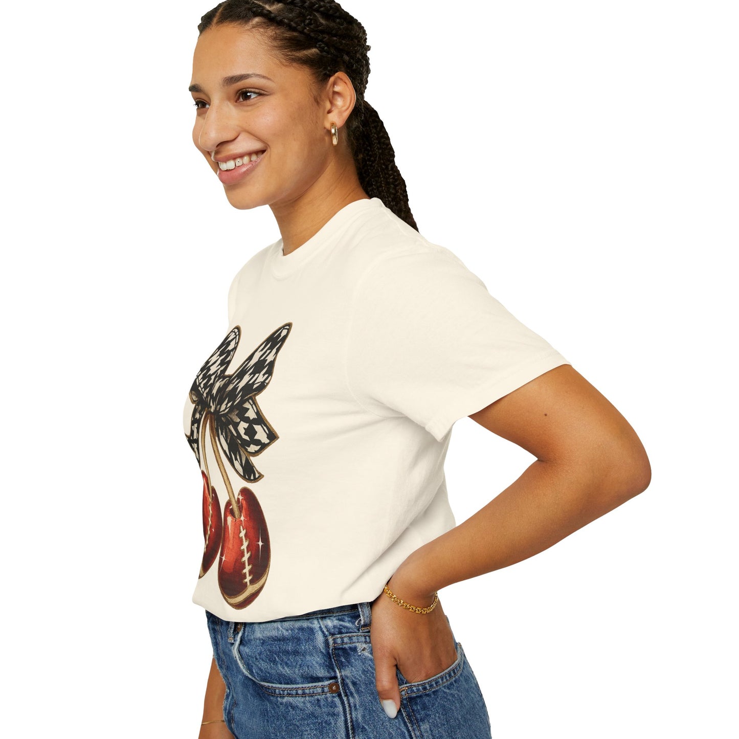 Houndstooth Bow Unisex Tee for Sports Lovers | Garment-Dyed T-shirt