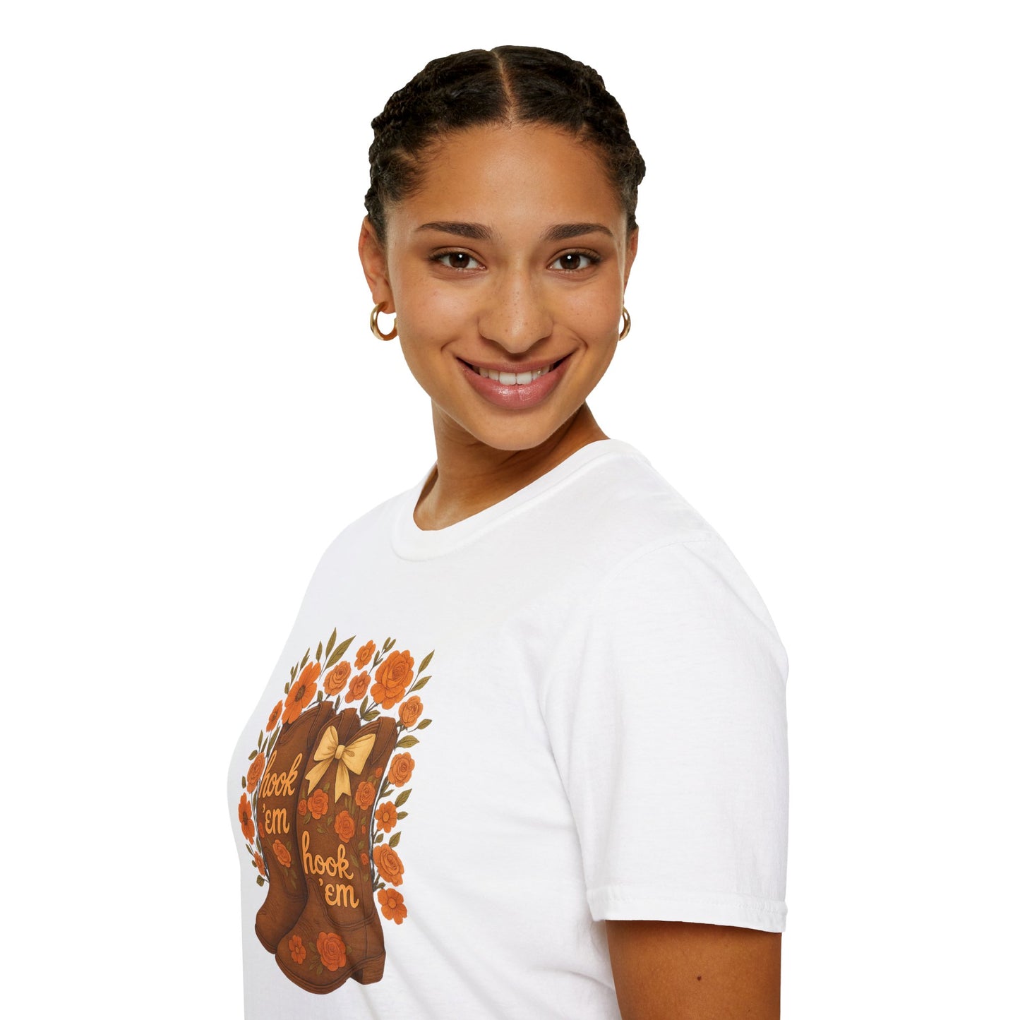 Tx Hook Em Floral Cowboy Boot T-Shirt, Hook 'Em Tee, Autumn Apparel, Country Style, Gift for Her, tx longhorns, texas fan gift, hook em horns, graduation gift, college student gift