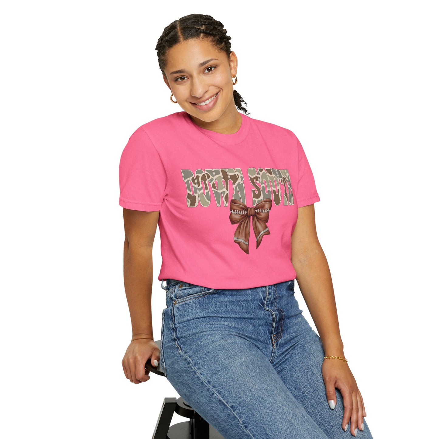 Camo Bow Graphic Tee - Trendy Apparel for Casual Outings and Birthdays