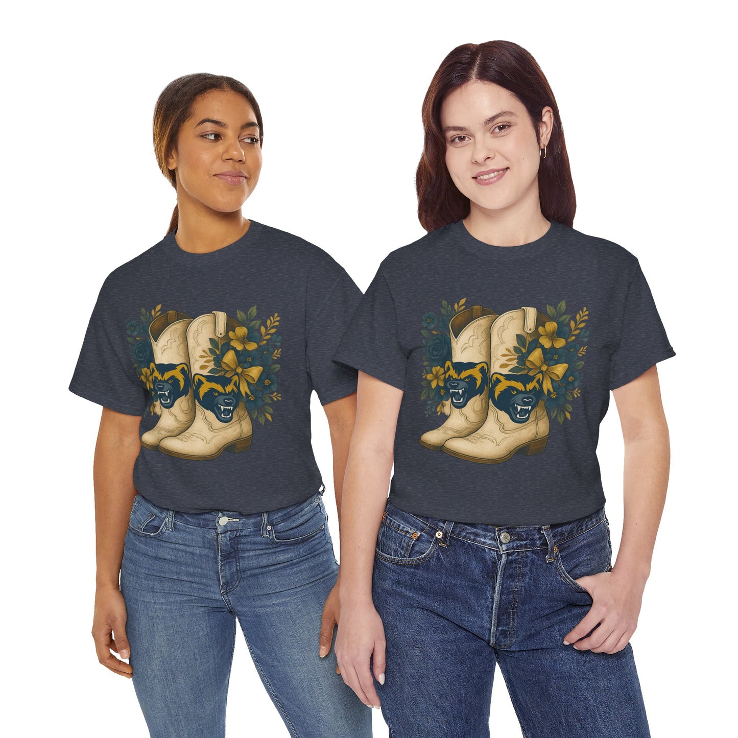 Graphic Tee - Michigan Wolverines Maize and Blue Country Chic Floral Cowboy Boots Vintage Style Shirt