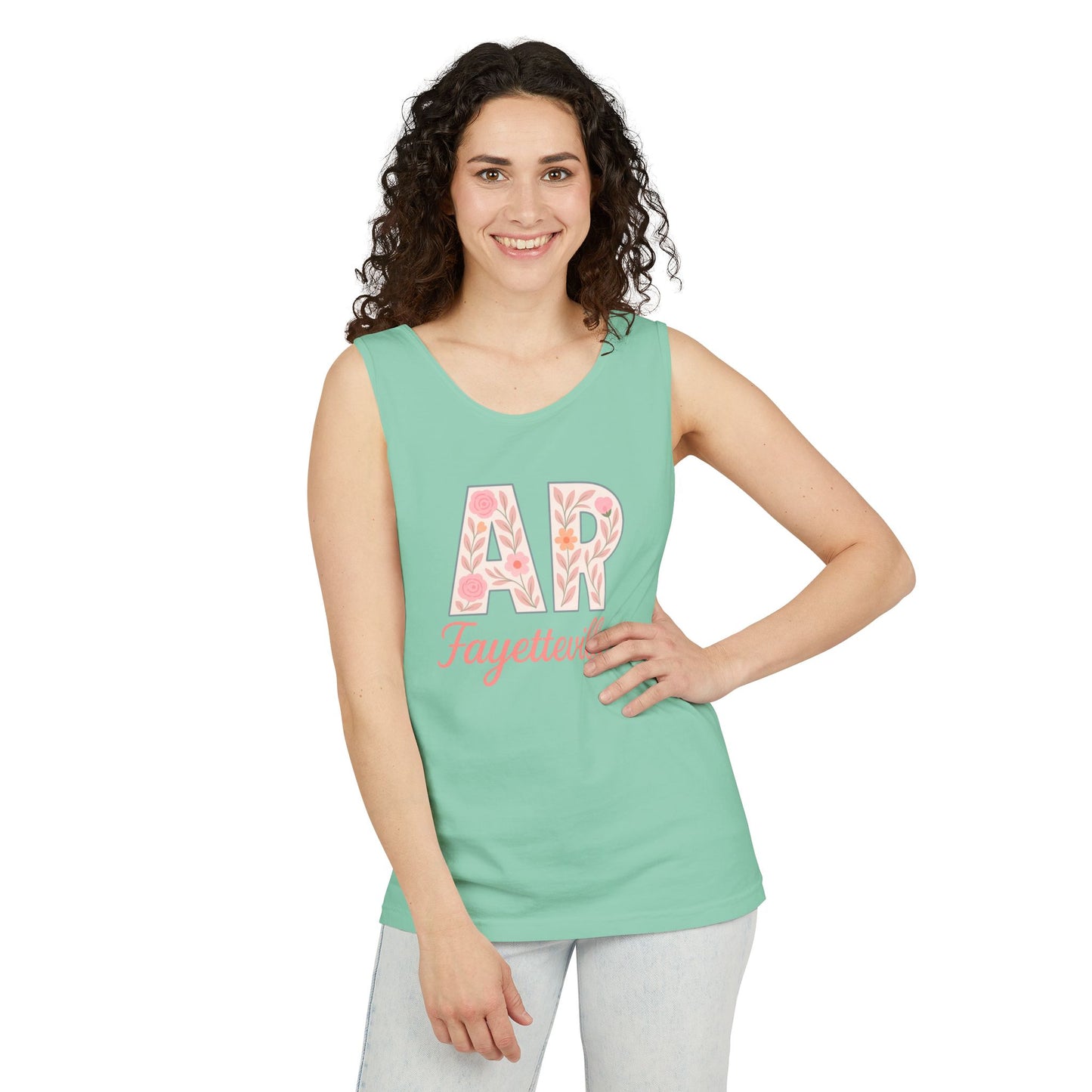 Fayetteville Floral Tank Top, Casual Summer Top, Gift for Her, Travel Apparel, Arkansas Style, Arkansas Student Gift, Graduation Gift, Comfort Colors