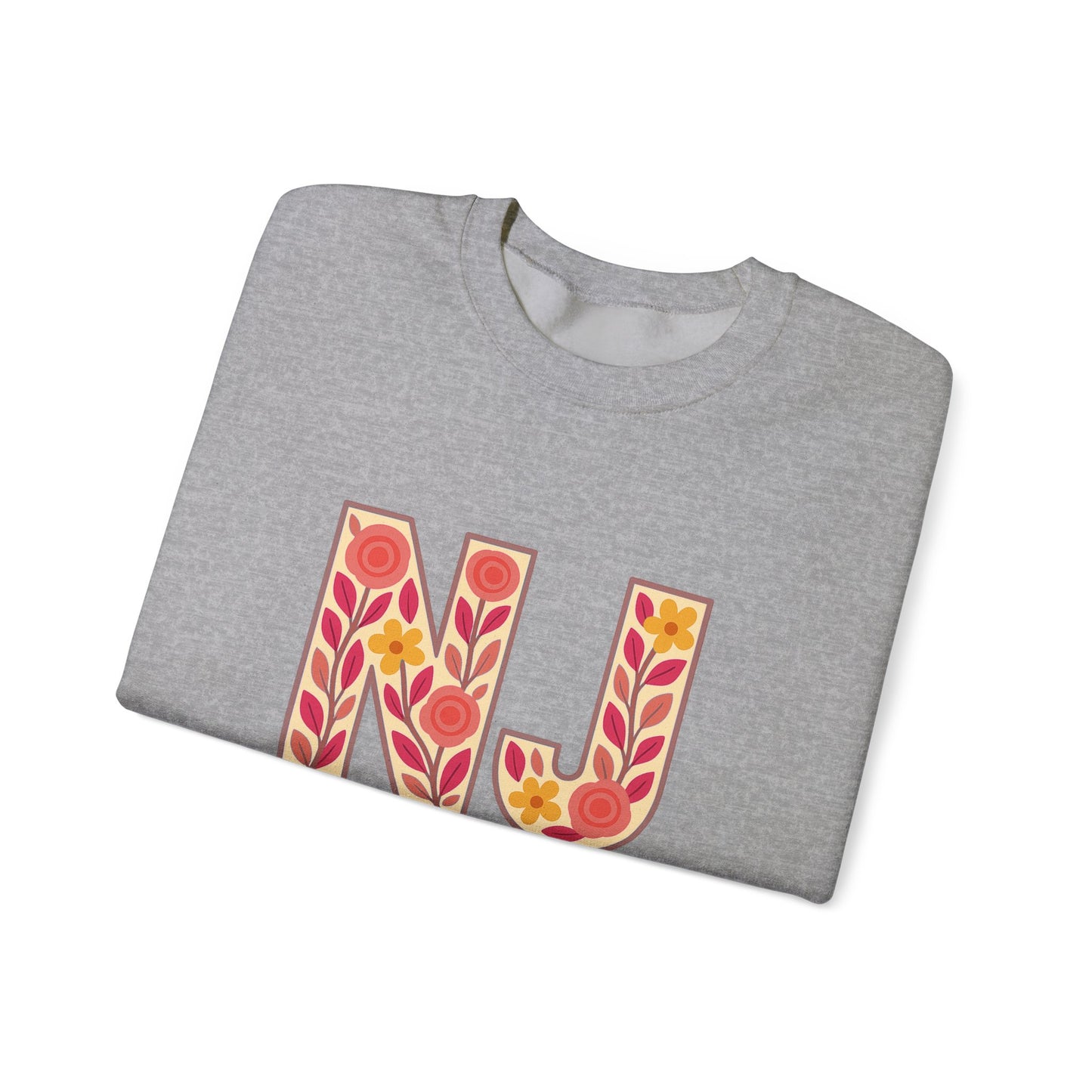 NJ Floral Pattern Crewneck Sweatshirt, Cozy Jersey, Casual Layer, Unique Gift, Fall Fashion, Unisex Apparel