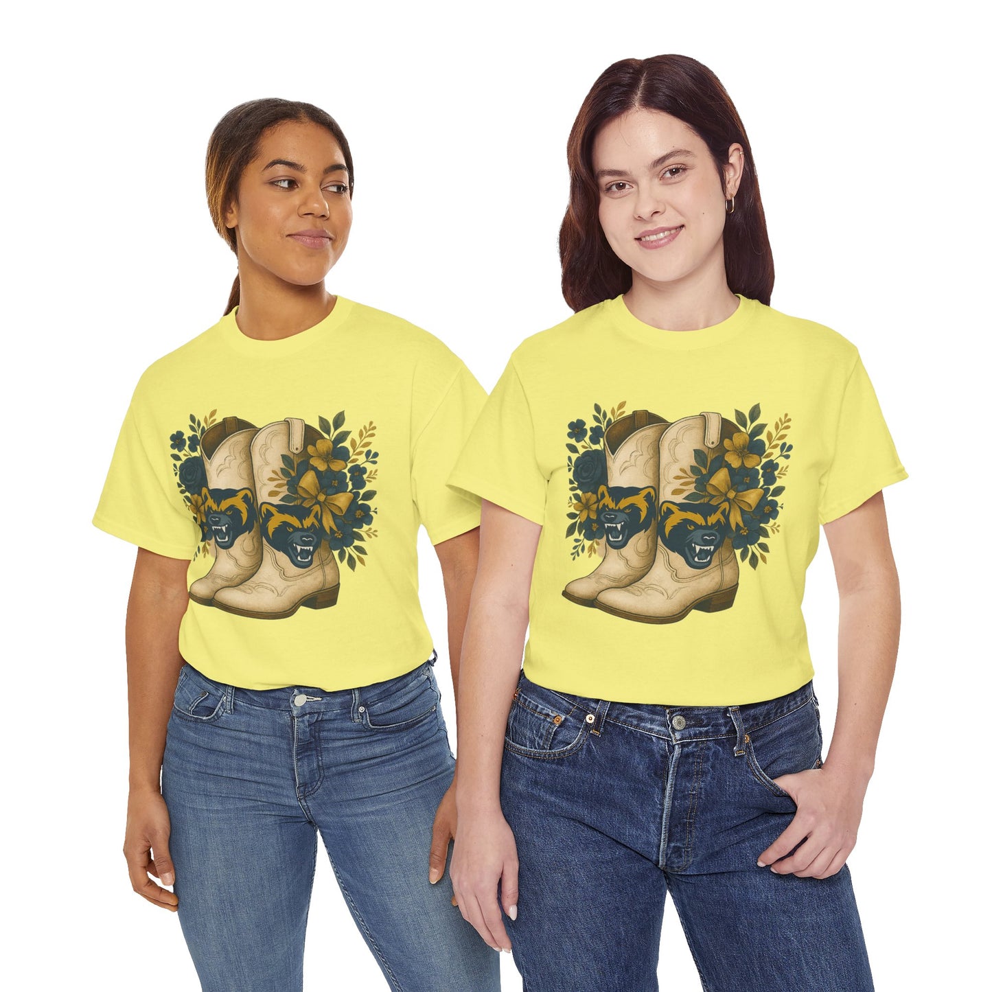 Graphic Tee - Michigan Wolverines Maize and Blue Country Chic Floral Cowboy Boots Vintage Style Shirt
