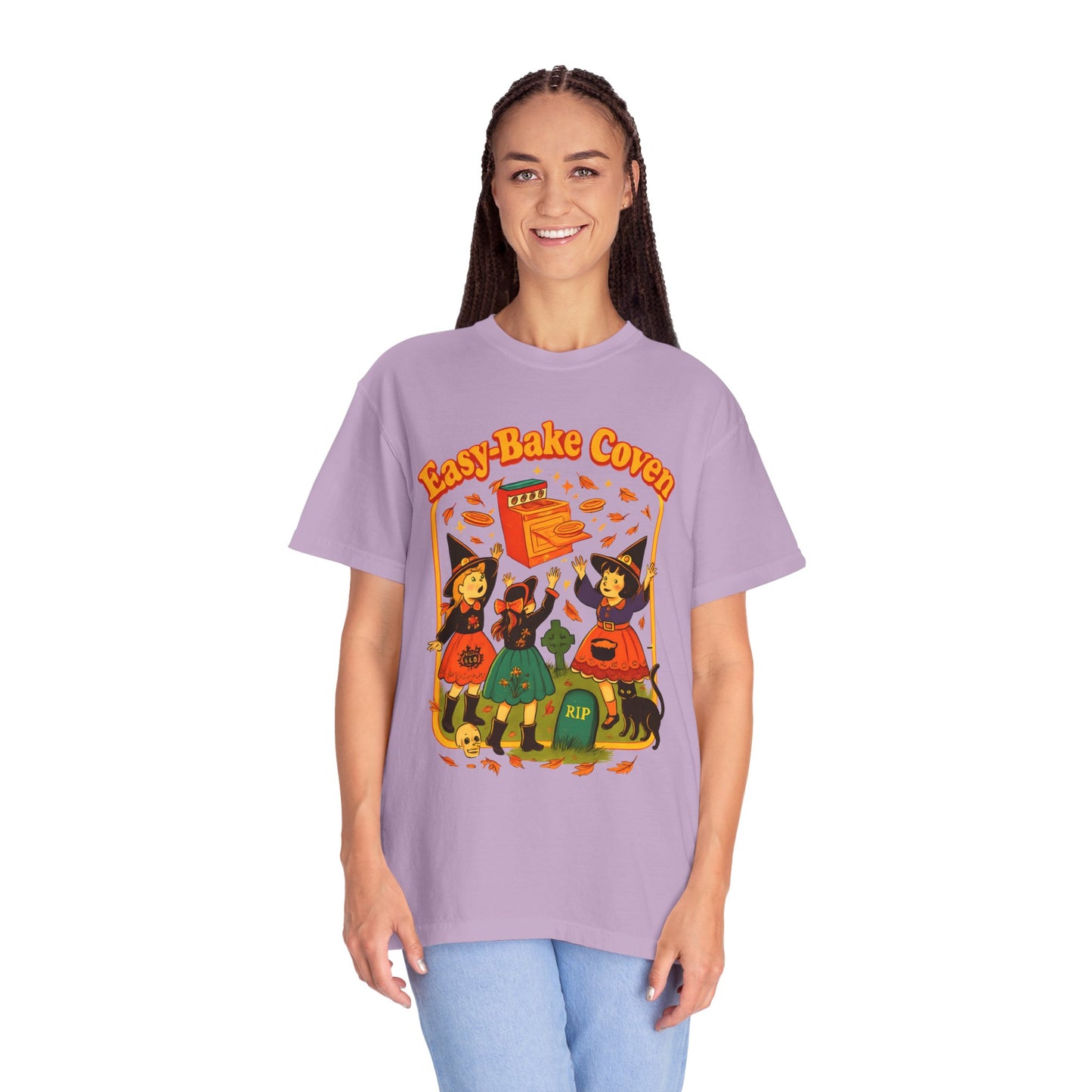 Halloween Witch T-Shirt, Unisex Garment-Dyed Shirt, Easy-Bake Coven Tee, Spooky Season Apparel, Cute Witch Design