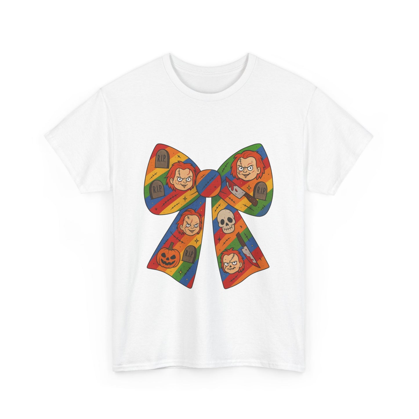 Colorful Halloween Bow Tee, Fun Costume T-Shirt, Halloween Party Shirt, Unisex Graphic Tee, Cozy Everyday Wear, Unique Gift Idea