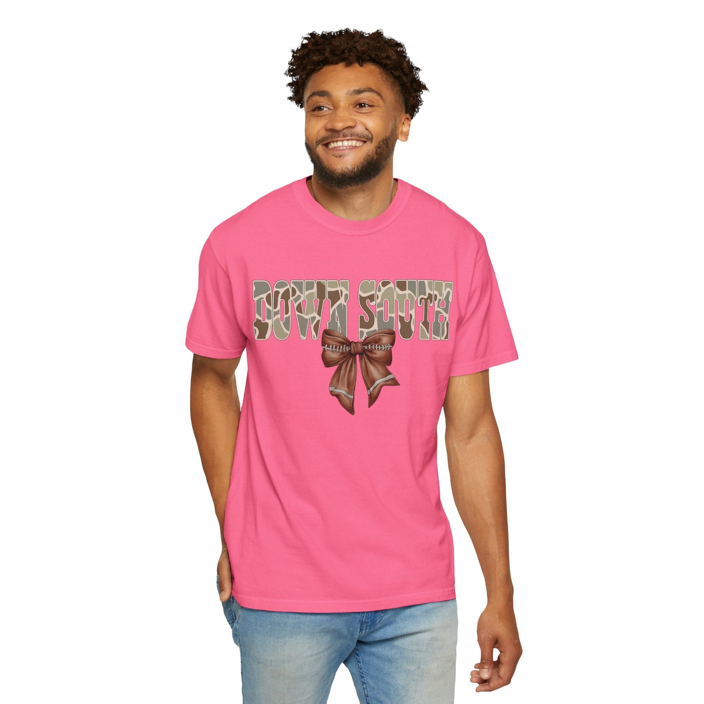 Camo Bow Graphic Tee - Trendy Apparel for Casual Outings and Birthdays