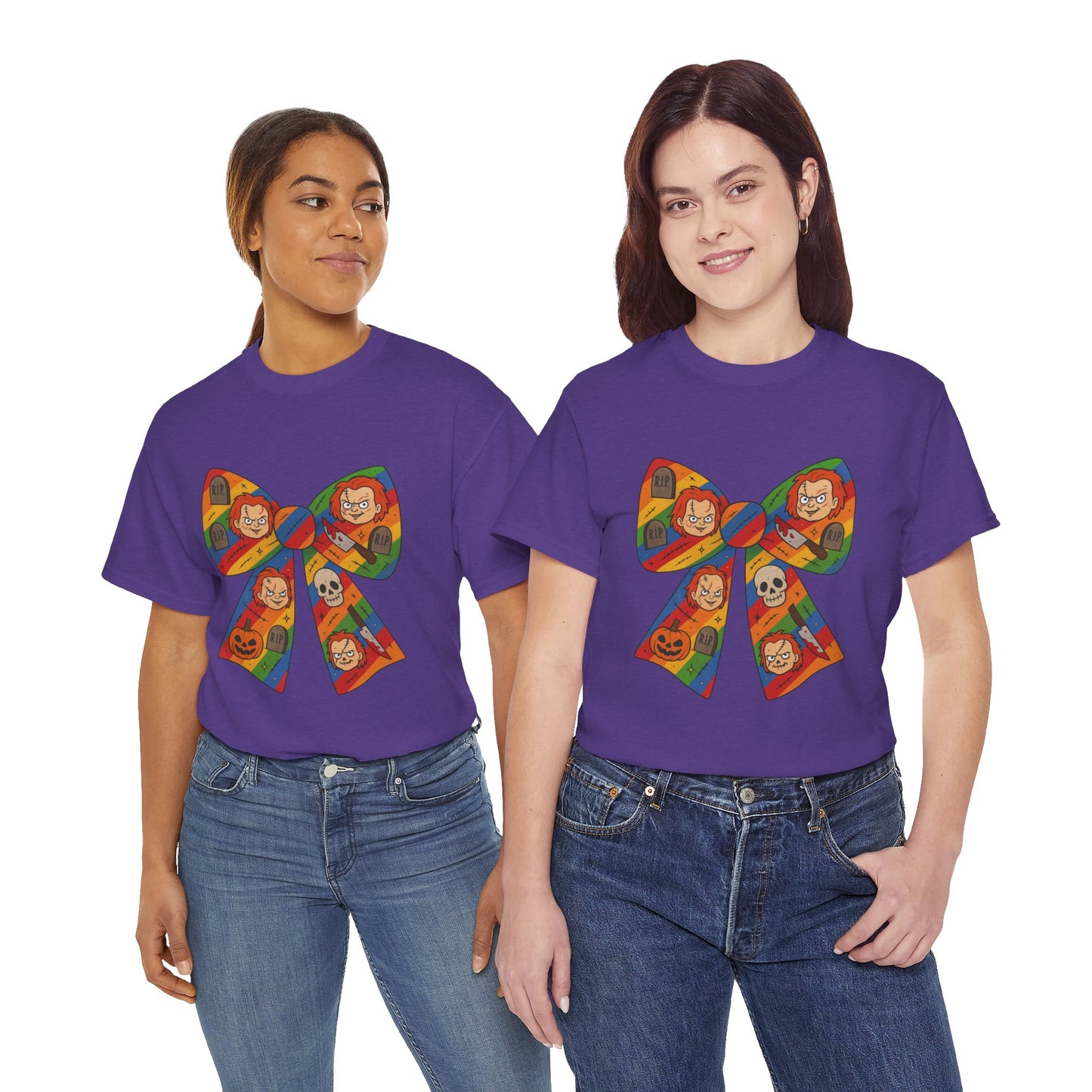 Colorful Halloween Bow Tee, Fun Costume T-Shirt, Halloween Party Shirt, Unisex Graphic Tee, Cozy Everyday Wear, Unique Gift Idea