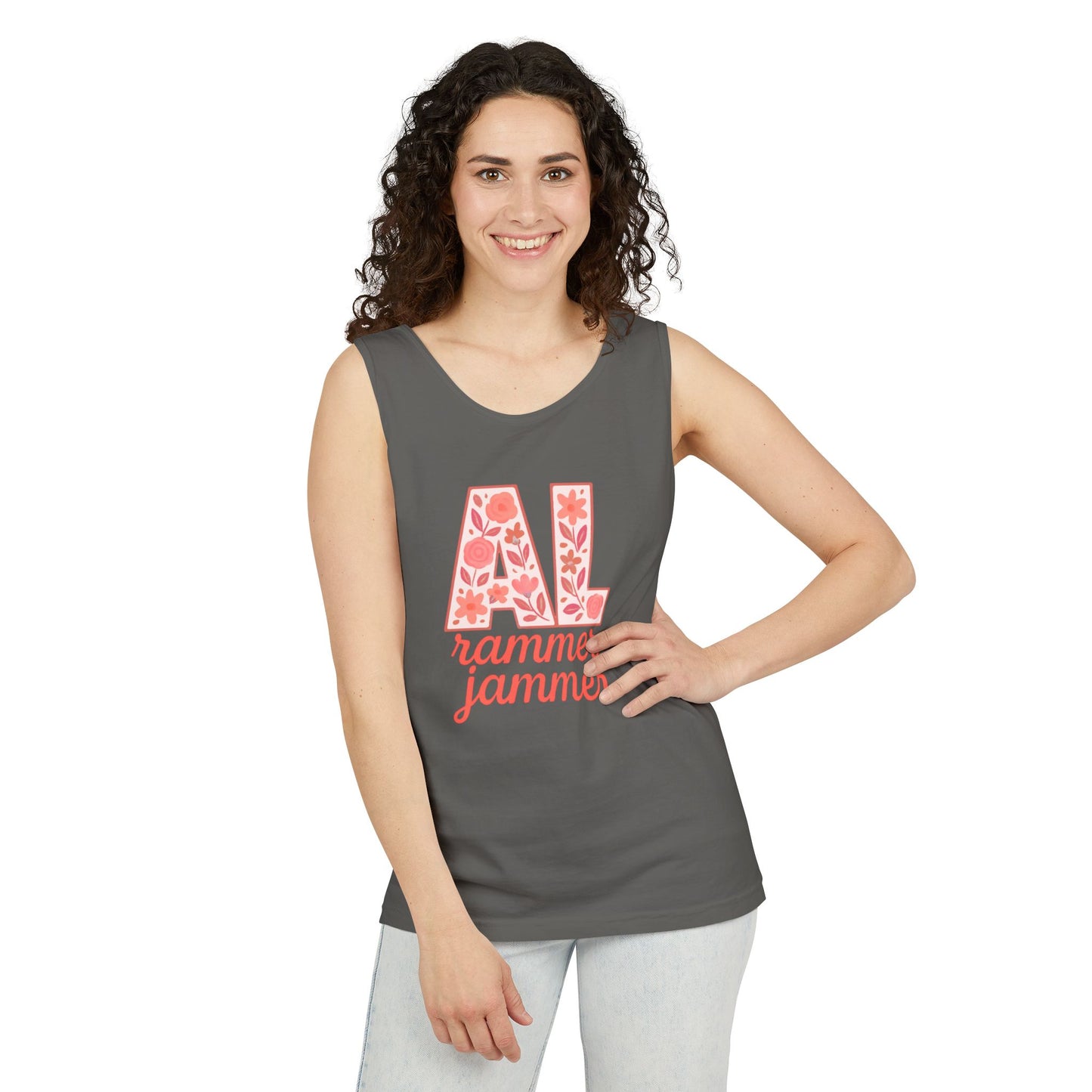 Floral Alabama Rammer Jammer Tank Top, Summer Tee, College Apparel, Game Day Shirt, Unisex Summer Clothing, Southern Style Top, Comfort Colors, Graduation Gift