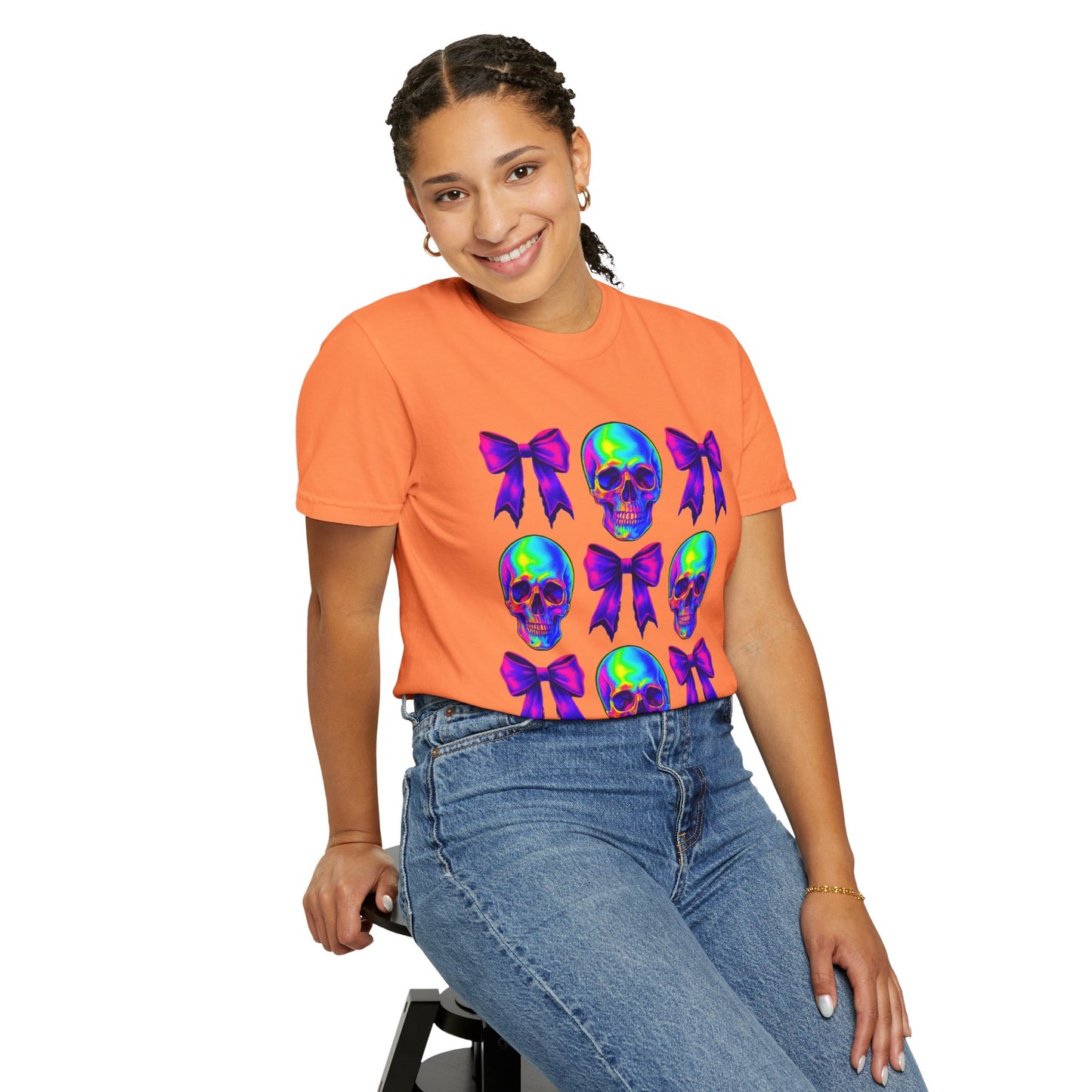 Neon Skull and Bow Unisex T-Shirt | Trendy Graphic Tee for Halloween, Festivals, Casual Wear, Gifts