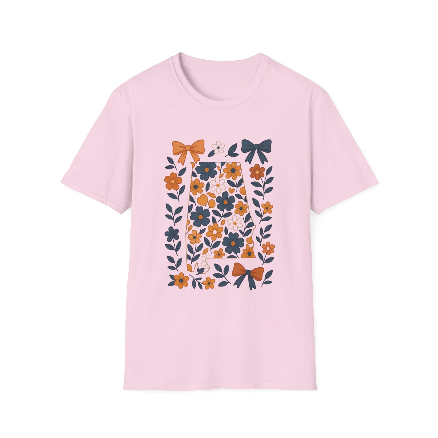 AU Floral Bow Graphic T-Shirt, Softstyle Tee, Botanical Print Shirt, Gift for Her, Casual Wear, Summer Fashion, Vintage Aesthetic