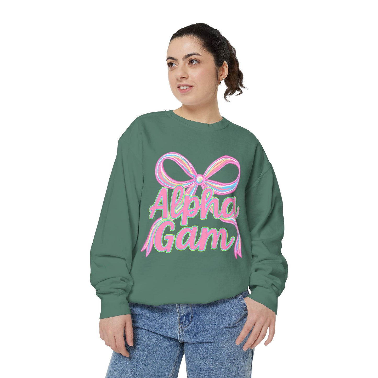AlphaGam Unisex Garment-Dyed Sweatshirt, Sorority Sweatshirt, Cozy Gift, Casual Outfit, College Apparel, Sorority Merchandise