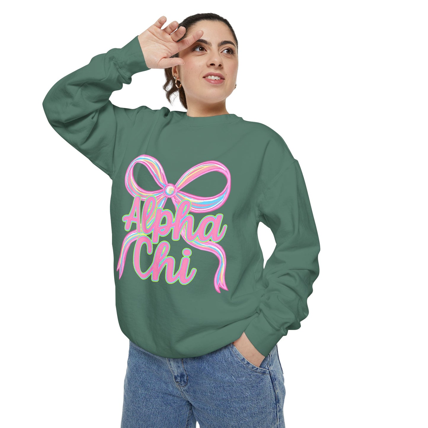 AlphaChi Garment-Dyed Sweatshirt, Sorority Sweatshirt, Personalized Gift, College Apparel, Comfortable Crewneck, Trendy Fashion