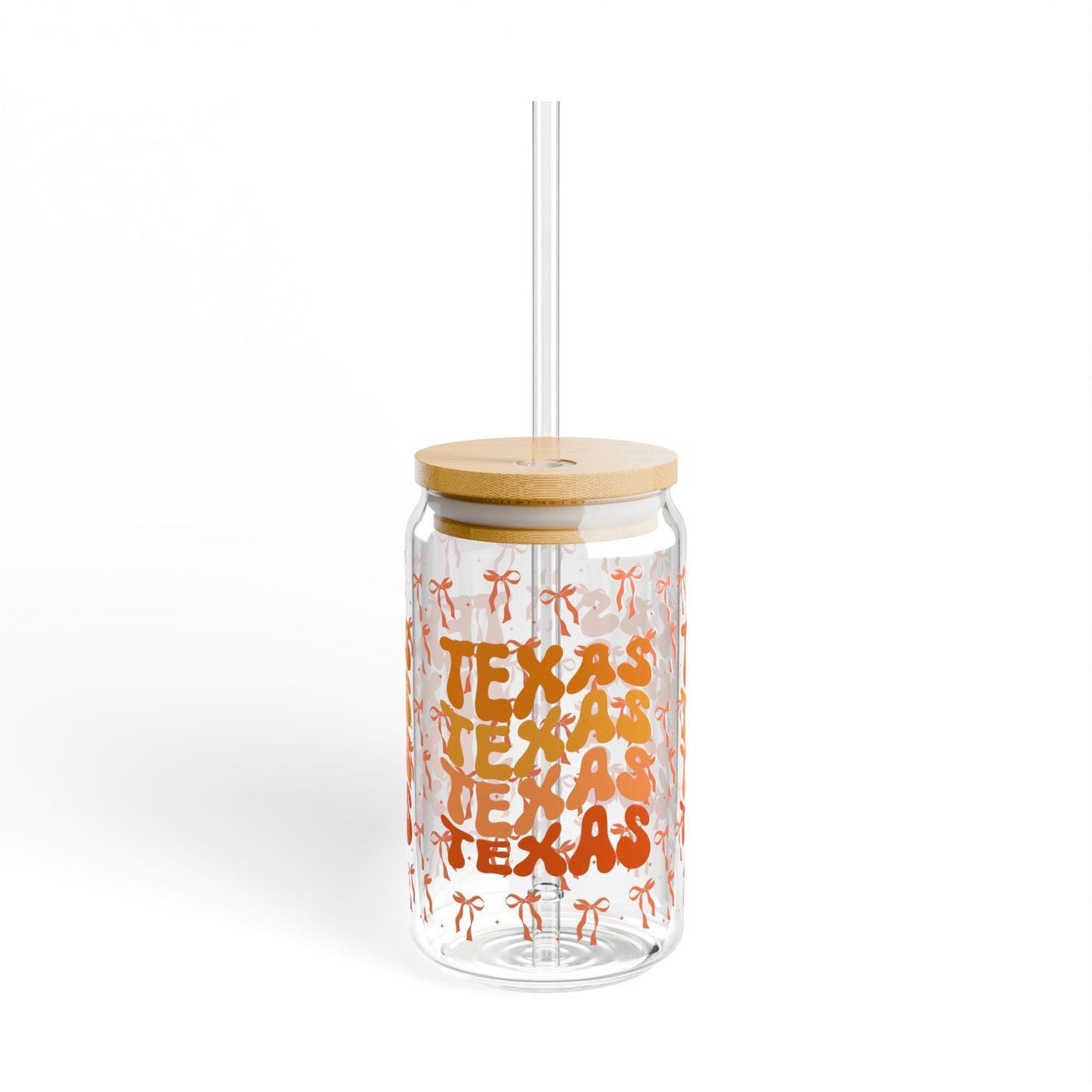 Coquette Bow Texas Sipper Glass, 16oz | Unique Glass Drinkware, Personalized Gift, Summer Party Essential, Texan Pride Mug, Longhorns, Graduation Gift