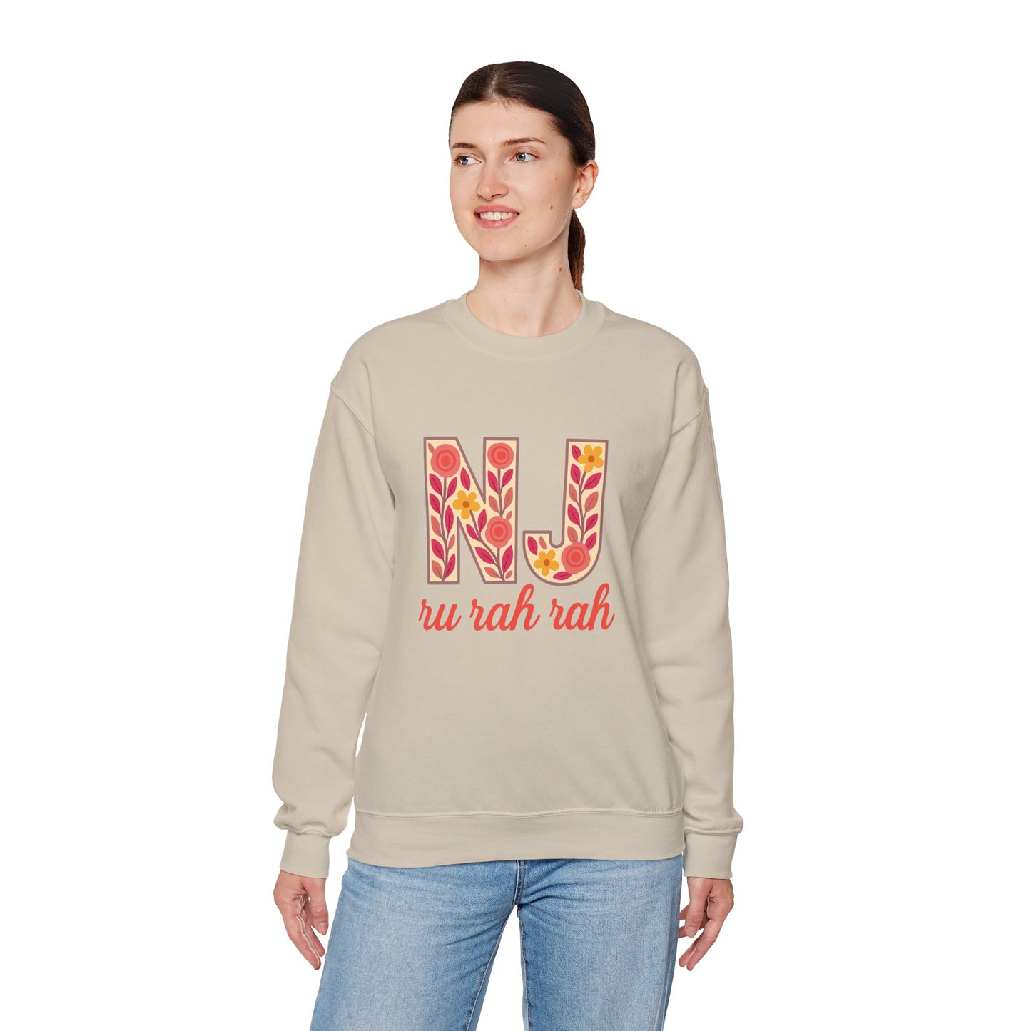 NJ Floral Pattern Crewneck Sweatshirt, Cozy Jersey, Casual Layer, Unique Gift, Fall Fashion, Unisex Apparel