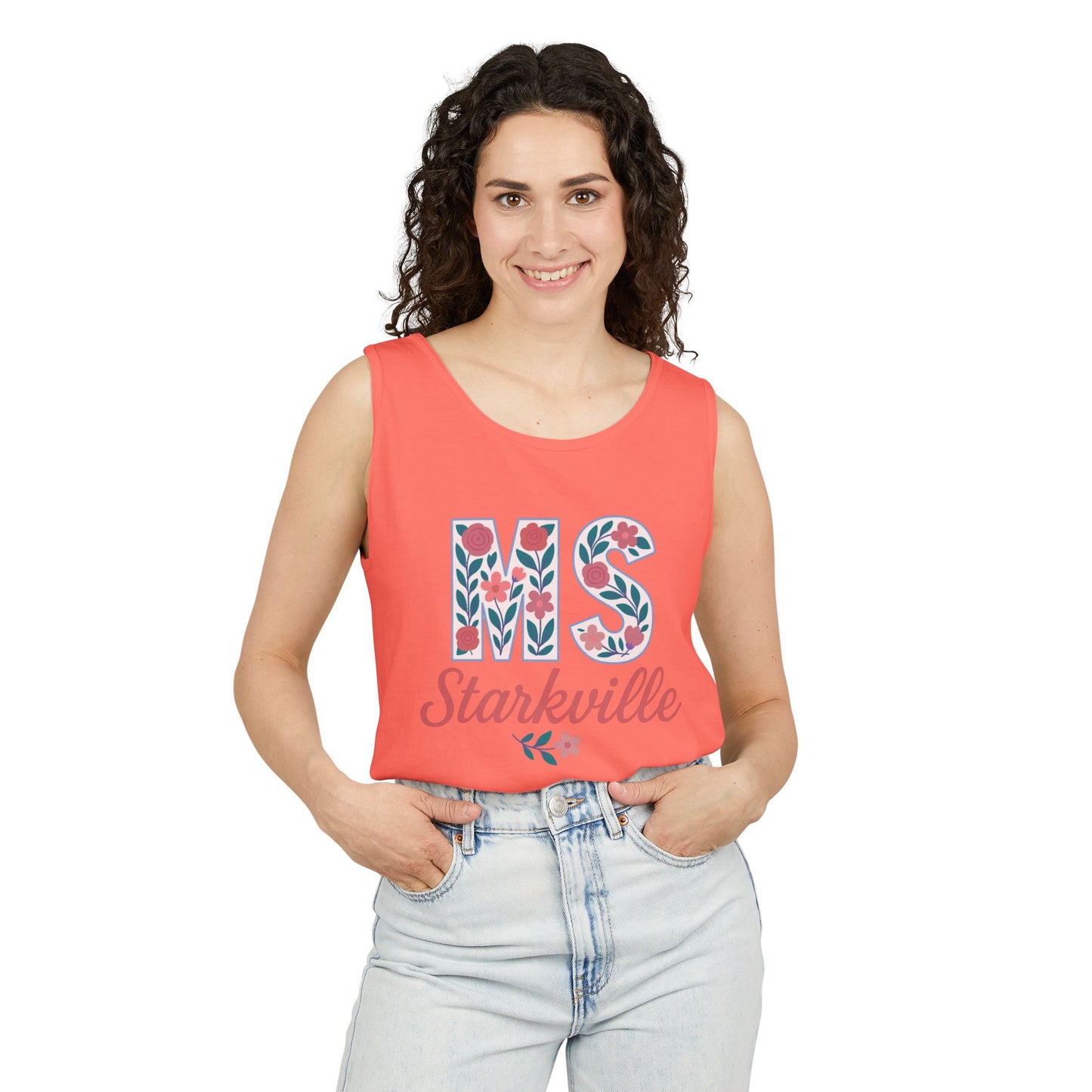 Mississippi Floral Monogram Summer Tank Top, Comfort Colors, Perfect for Casual Outings, Gifts, Beach Days, Graduation Celebrations,