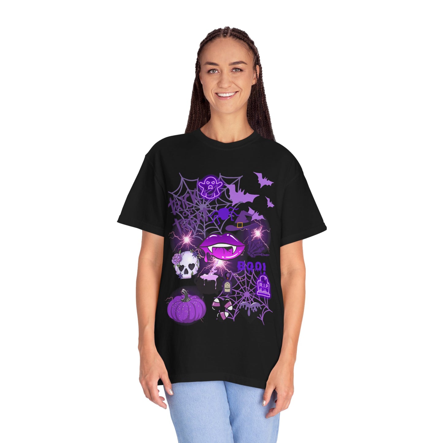 Spooky Purple Vibes Halloween Graphic T-Shirt, Fun Unisex Tee for Spooky Season, Trick or Treat, Boo! Shirt, Halloween Party Wear, Gift Idea