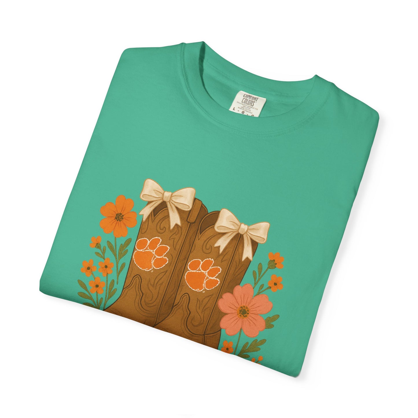 Cowgirl Boots Floral T-Shirt, Go Tigers Game Day, Comfort Colors