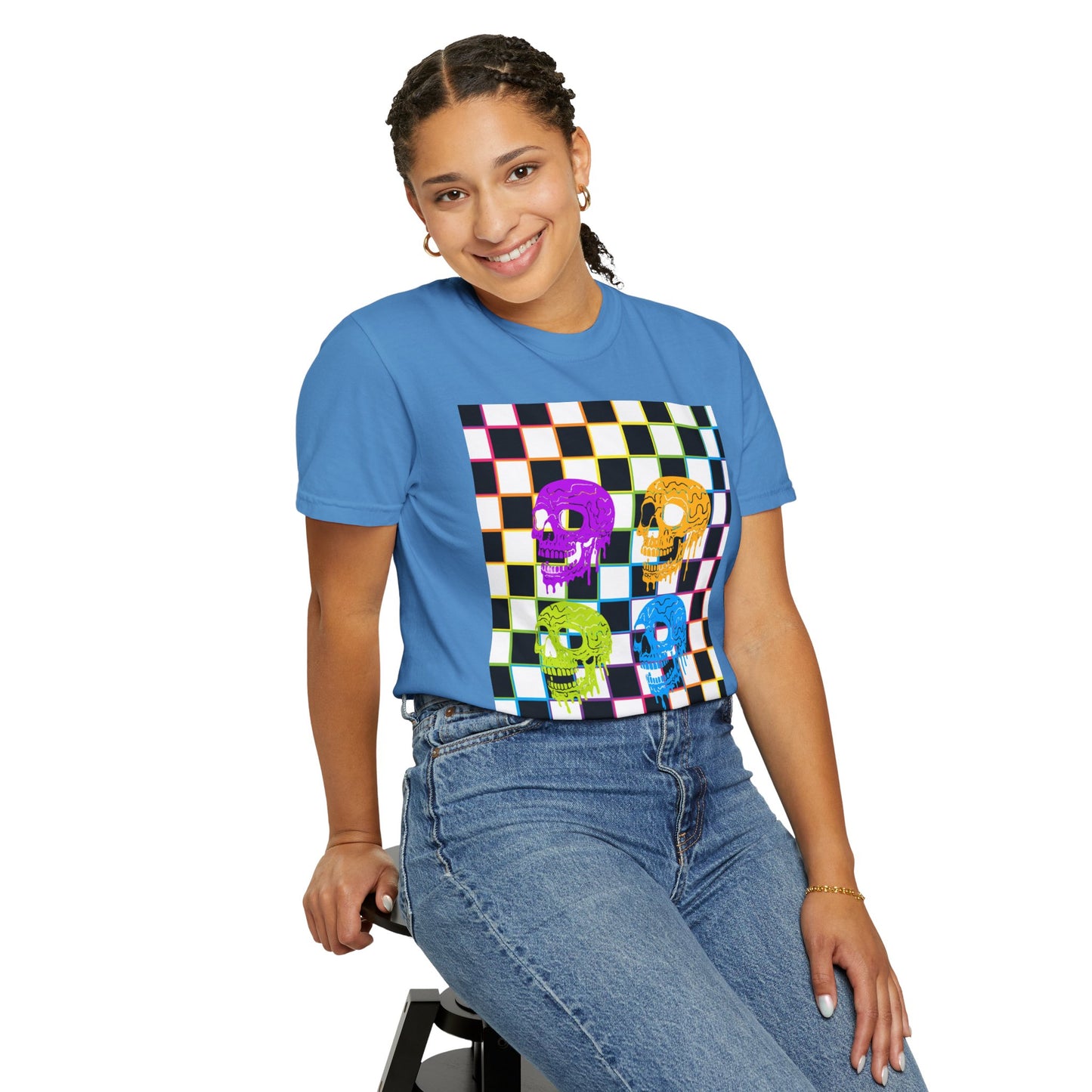 Vibrant Skull Graphic T-Shirt, Unisex Tee, Halloween Outfit, Alternative Fashion, Festival Wear, Casual Street Style