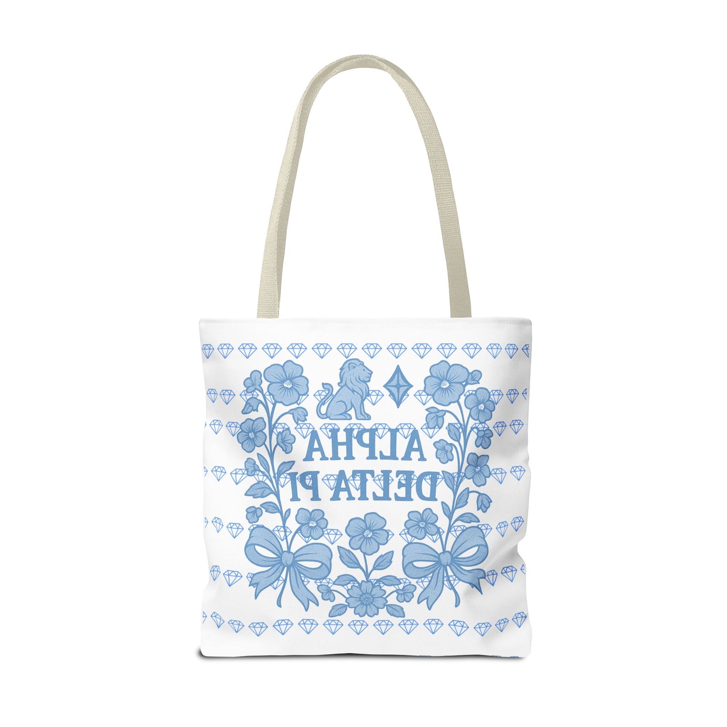 Alpha Delta Pi Floral Tote Bag - Stylish Sorority Accessory, Gift for College Students, Everyday Use, Blue Floral Design, AOP Style