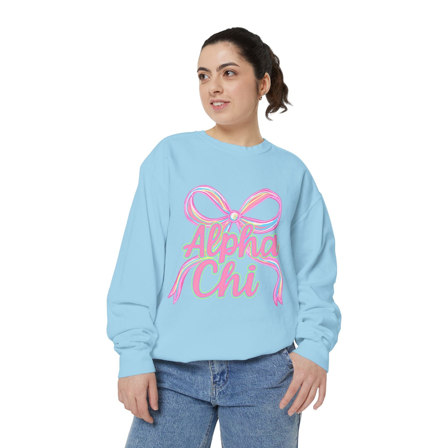 AlphaChi Garment-Dyed Sweatshirt, Sorority Sweatshirt, Personalized Gift, College Apparel, Comfortable Crewneck, Trendy Fashion