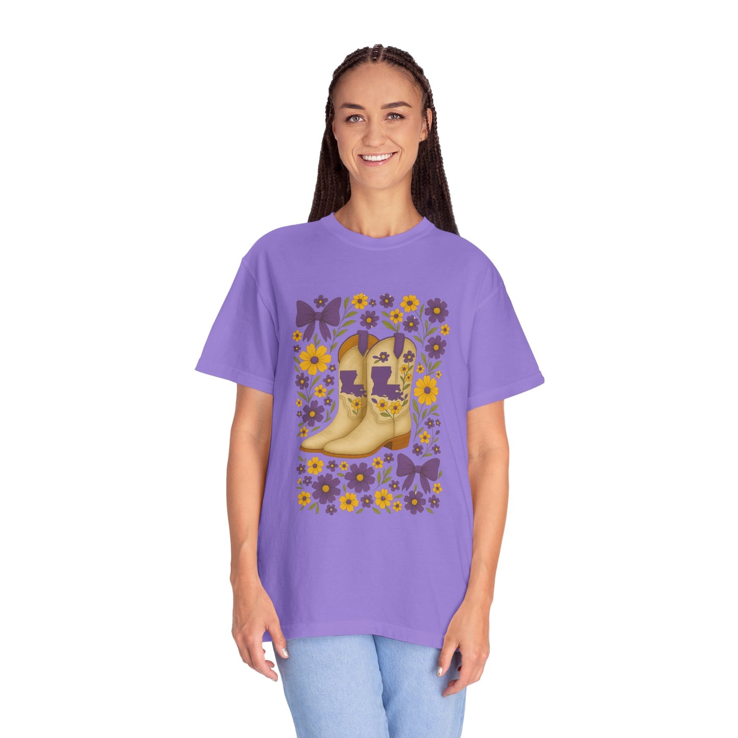 T-Shirt - Western Floral Boot T-Shirt, Vintage Graphic Shirt, Gift for Cowgirl, LSU Tigers, Louisiana Game Day