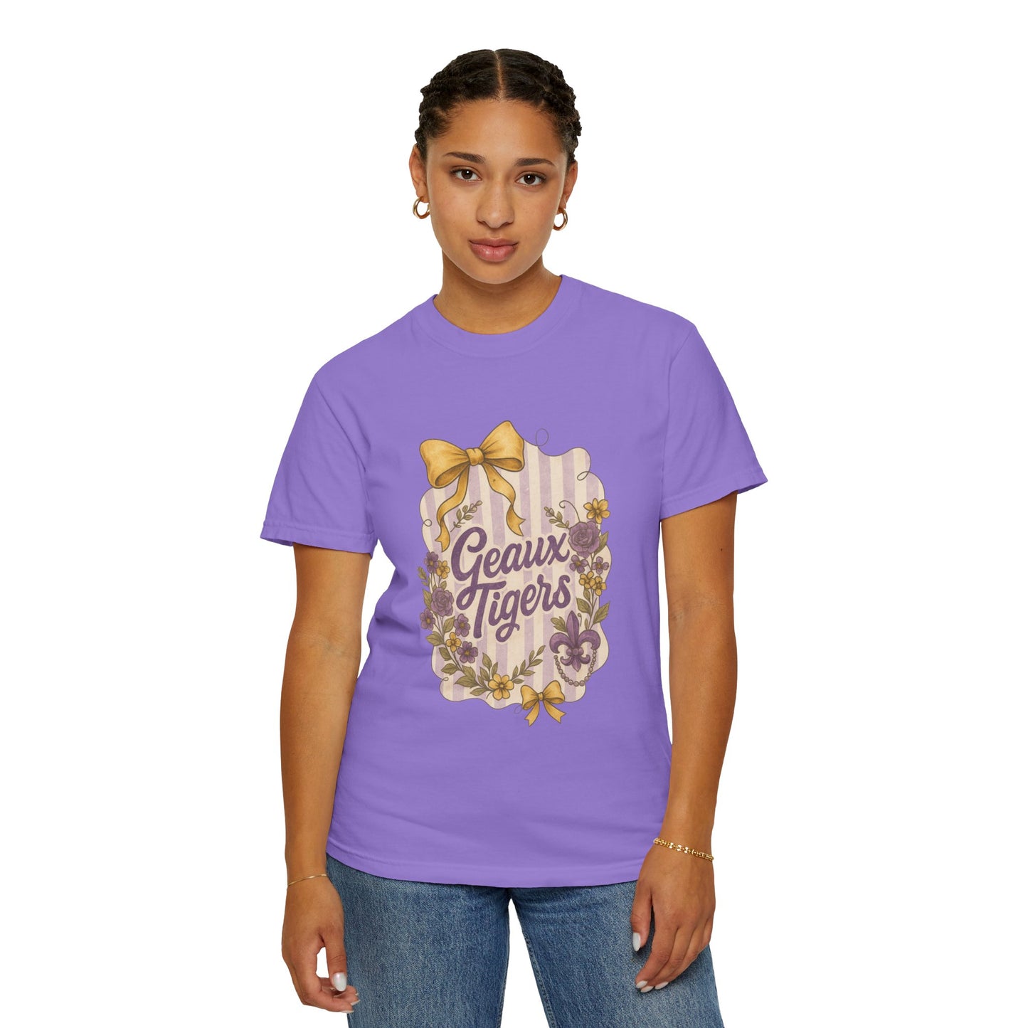 Geaux Tigers Floral T-Shirt, Unisex Casual Tee, Game Day Apparel, Spring Outfit, LSU Fan Gear