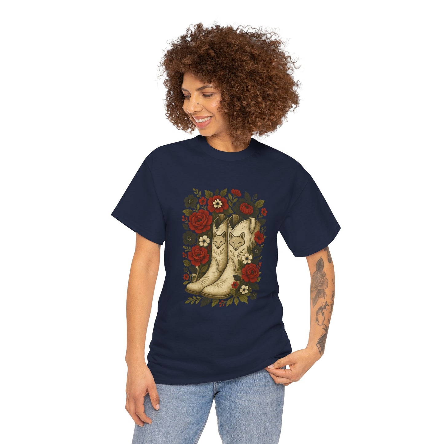 AR State Red Wolves Vintage Floral Cowboy Boots Tee