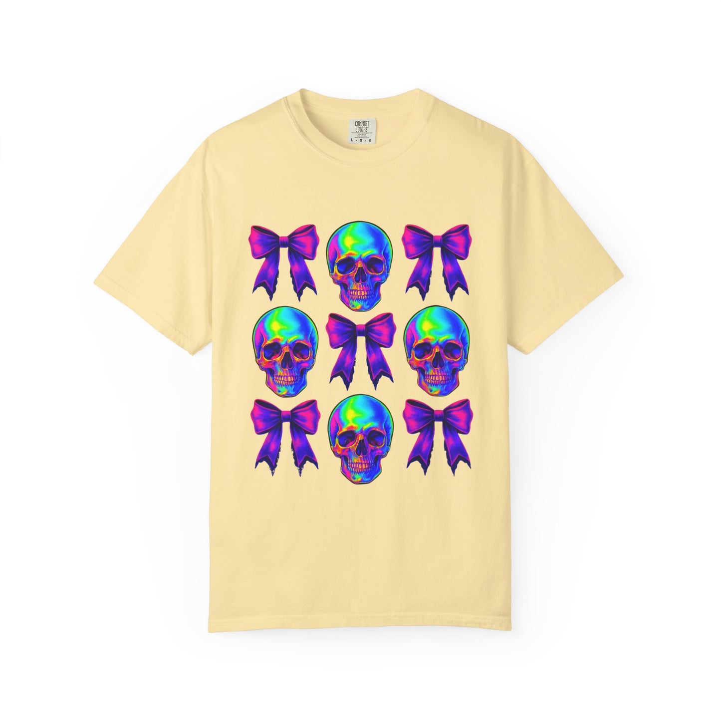 Neon Skull and Bow Unisex T-Shirt | Trendy Graphic Tee for Halloween, Festivals, Casual Wear, Gifts