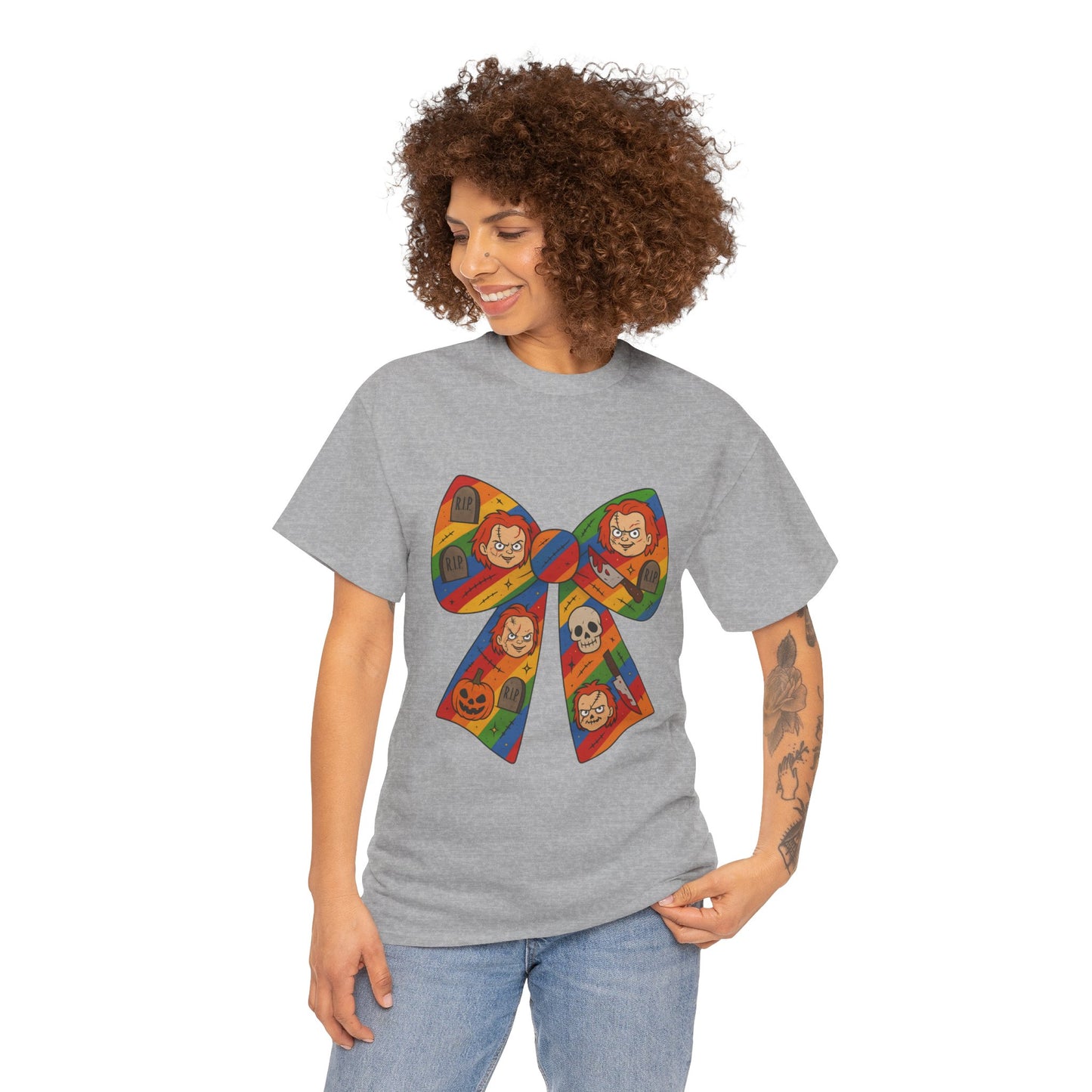 Colorful Halloween Bow Tee, Fun Costume T-Shirt, Halloween Party Shirt, Unisex Graphic Tee, Cozy Everyday Wear, Unique Gift Idea