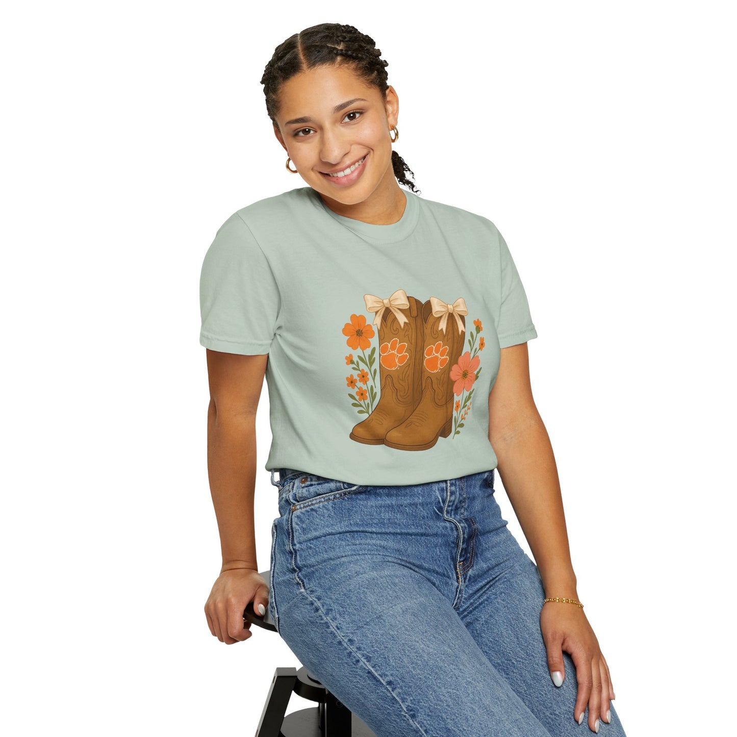 Cowgirl Boots Floral T-Shirt, Go Tigers Game Day, Comfort Colors