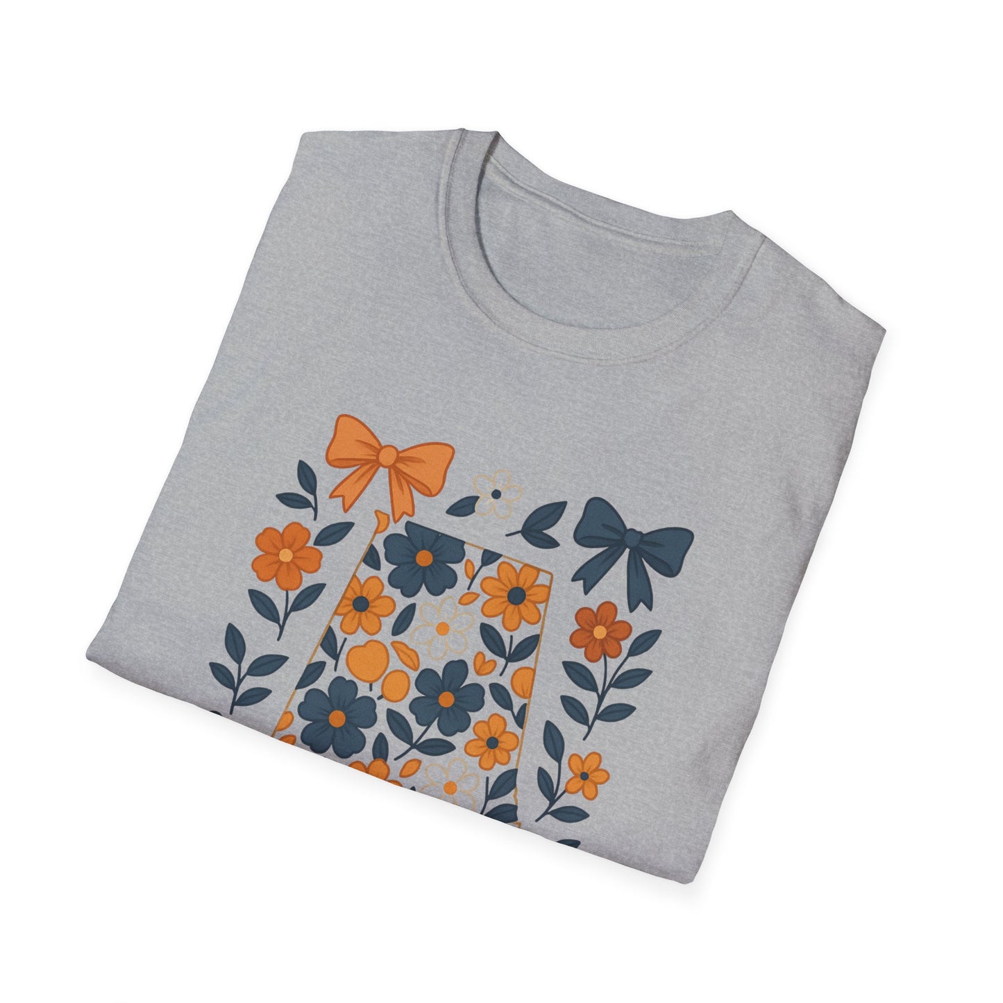 AU Floral Bow Graphic T-Shirt, Softstyle Tee, Botanical Print Shirt, Gift for Her, Casual Wear, Summer Fashion, Vintage Aesthetic