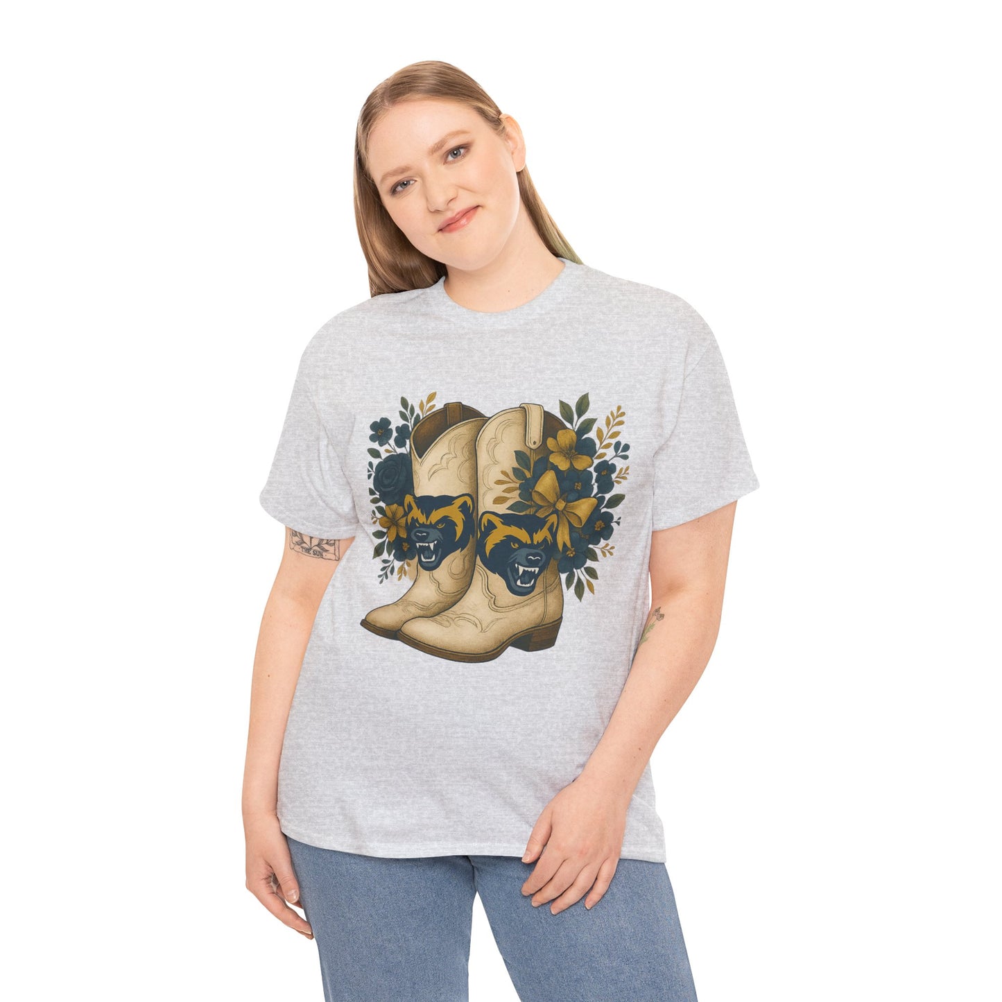 Graphic Tee - Michigan Wolverines Maize and Blue Country Chic Floral Cowboy Boots Vintage Style Shirt