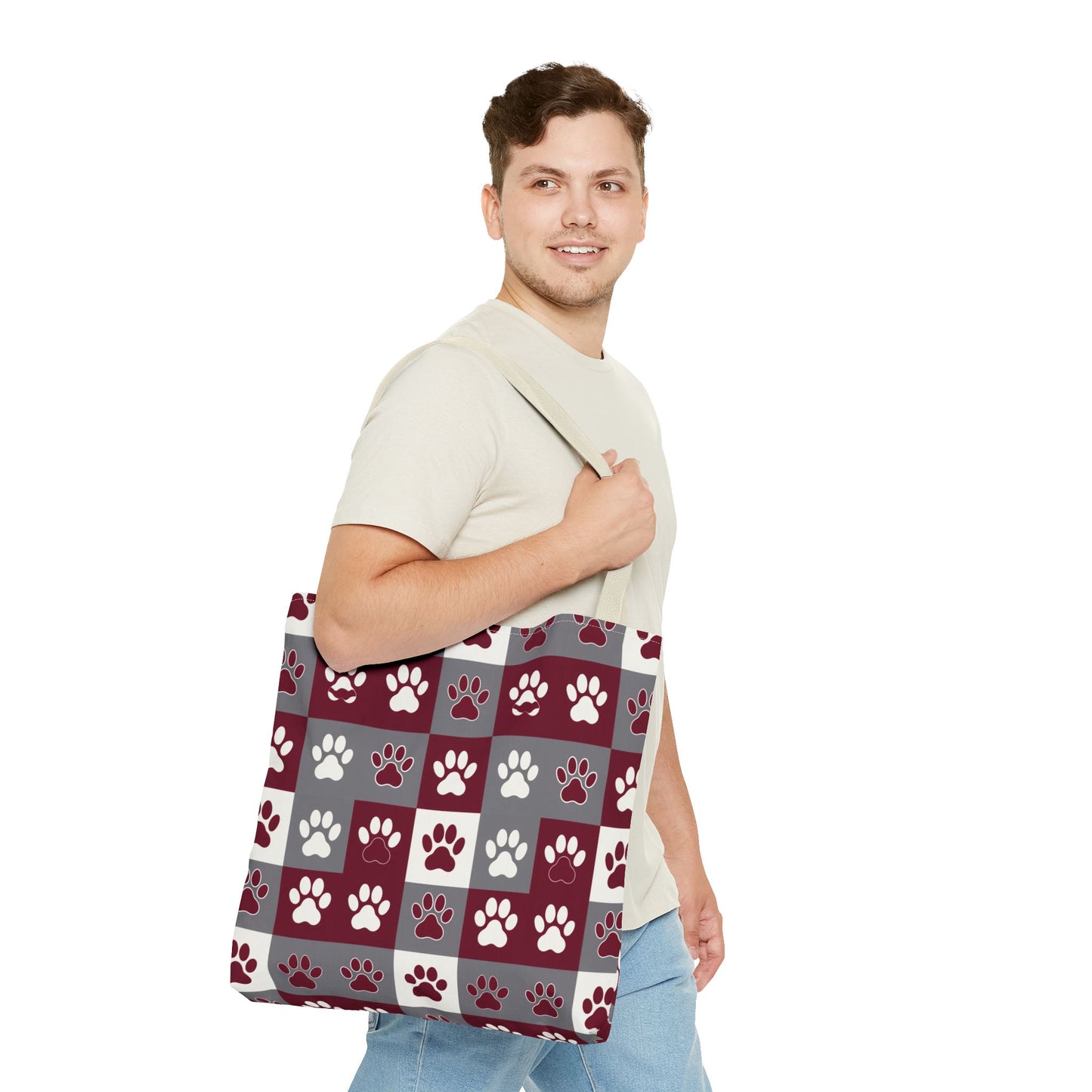 MS Bulldog Tote Bag - AOP, Paw Print Design, Reusable Shopping Bag, Mississippi Bulldog Fan, Animal Lover Accessory