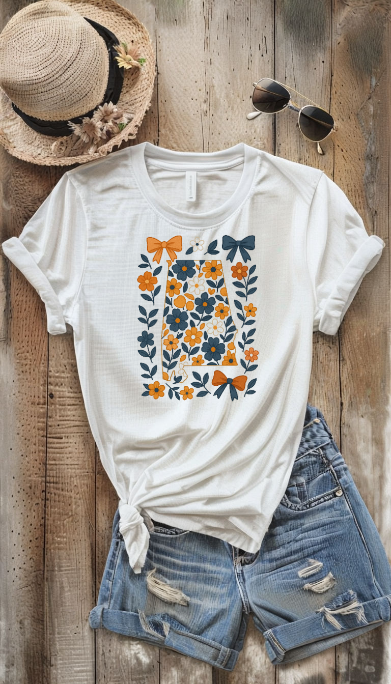 AU Floral Bow Graphic T-Shirt, Softstyle Tee, Botanical Print Shirt, Gift for Her, Casual Wear, Summer Fashion, Vintage Aesthetic