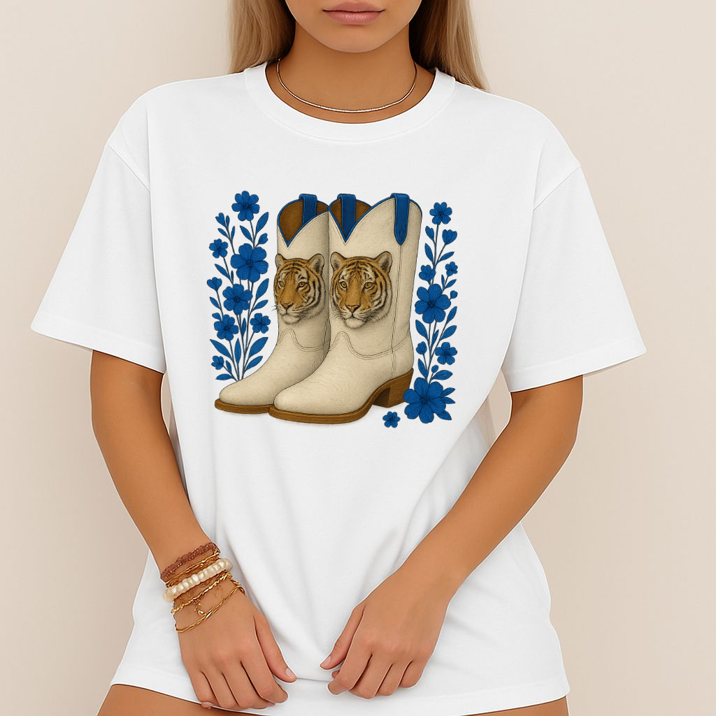 Graphic T-Shirt - Cowboy Boots & Tigress, Unisex Tee, Vintage Country Style-Memphis Tiger Fan