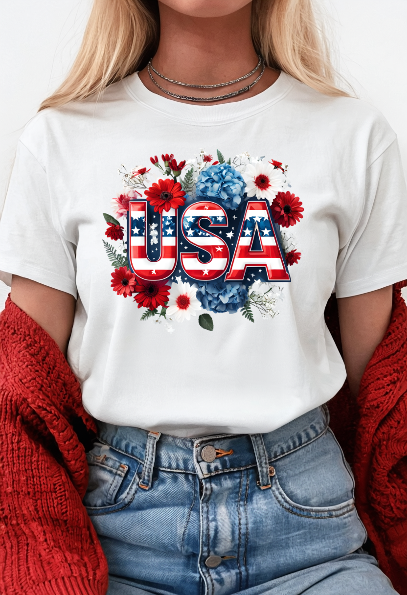 Patriotic Floral USA T-Shirt