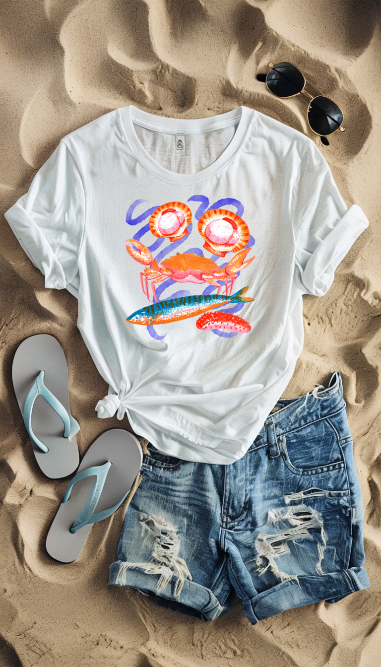 Retro Seafood Graphic T-Shirt - Fresh Catch Comfort Colors Tee