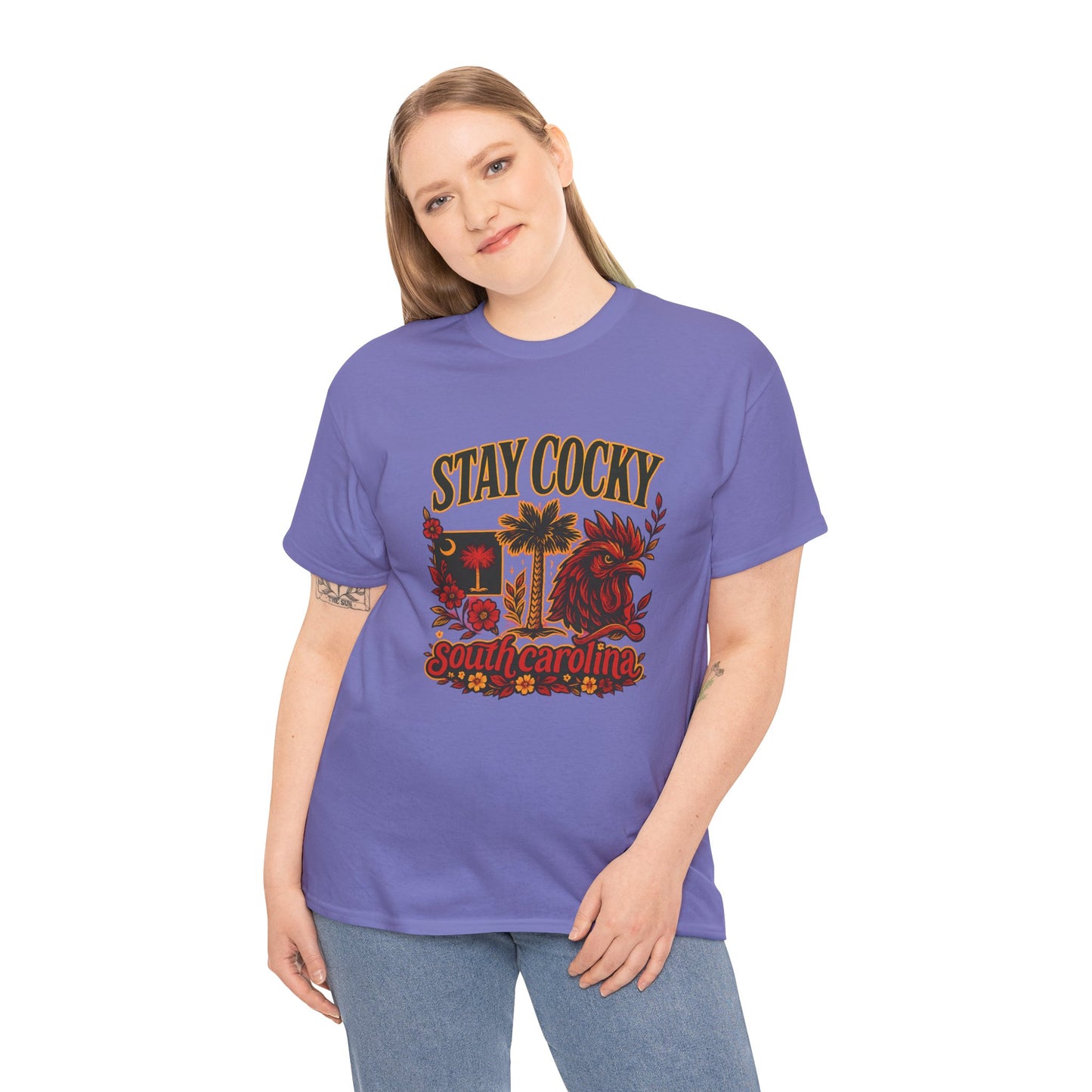 Stay Cocky Unisex Heavy Cotton Tee, Casual Graphic Tee, South Carolina Pride Shirt, Fun Vacation Wear, Perfect Gift for Gamecocks Fans